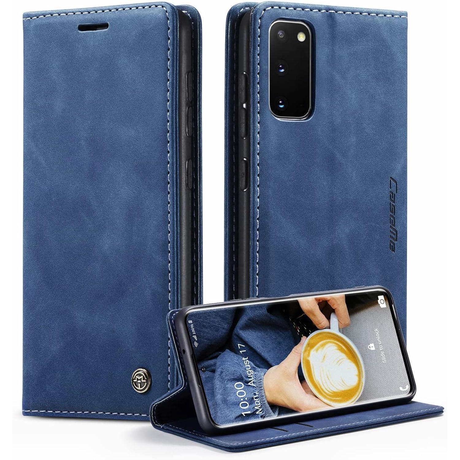 Samsung Galaxy S20 Hülle Premium Leder Flip Case Magnet Stand Blau