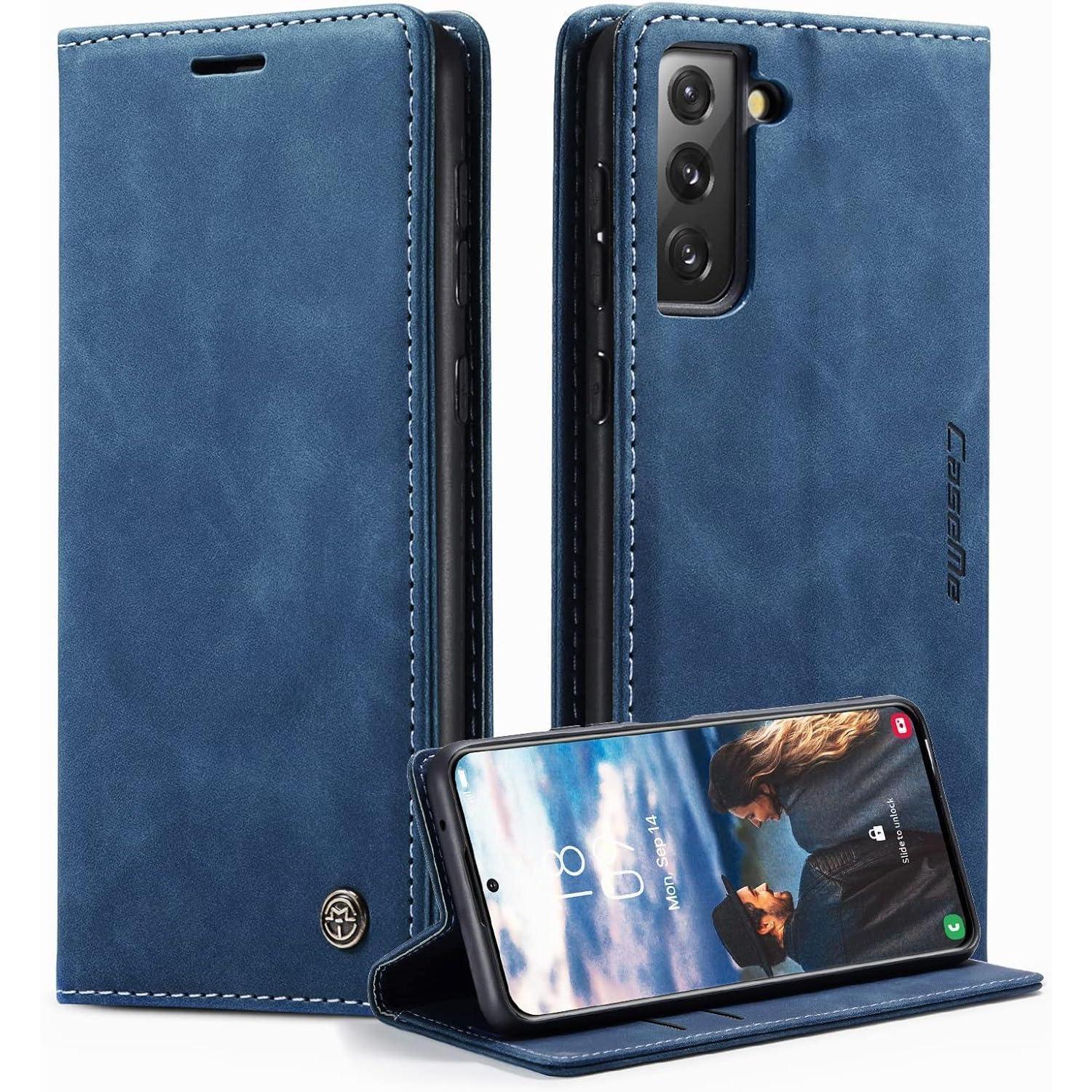 Caseme Samsung Galaxy S21 Fe 5g Hülle Leder Klapp Tasche Blau