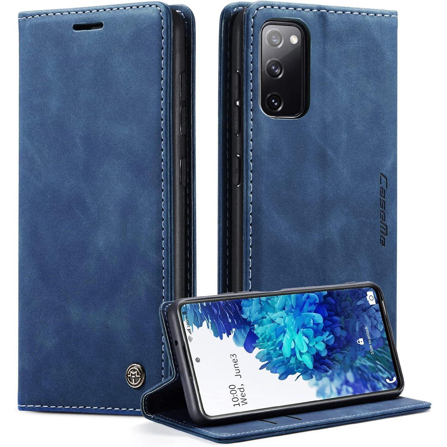 Caseme Samsung Galaxy S20 Fe 5g Lederhülle Blau Magnet Tasche Standfunktion