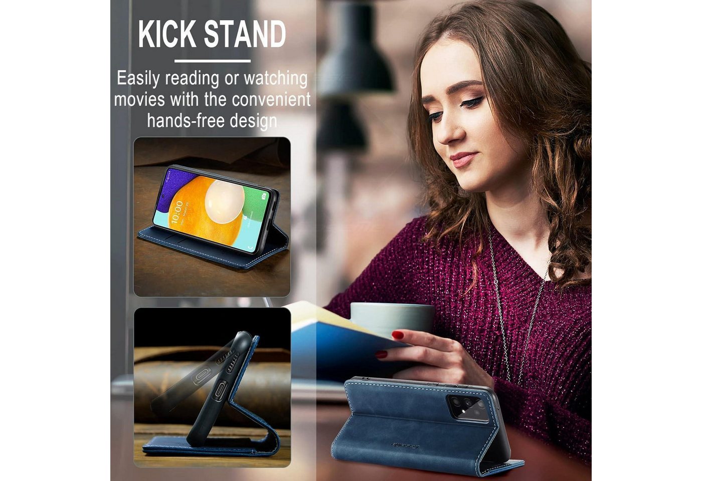 Samsung Galaxy A53 5g Handyhülle Premium Leder Klapp Case Magnet Blau