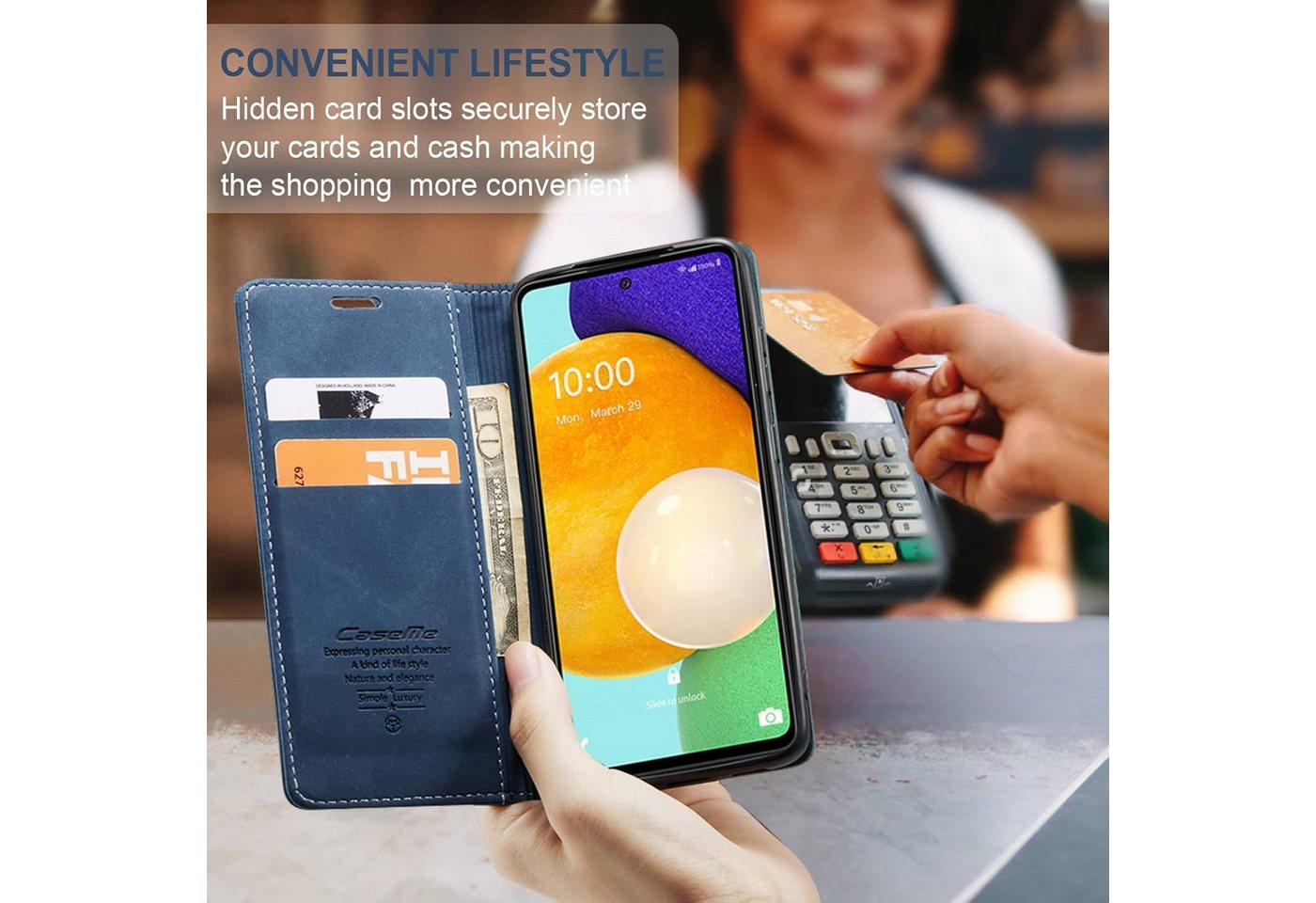 Samsung Galaxy A53 5g Handyhülle Premium Leder Klapp Case Magnet Blau Bild 4