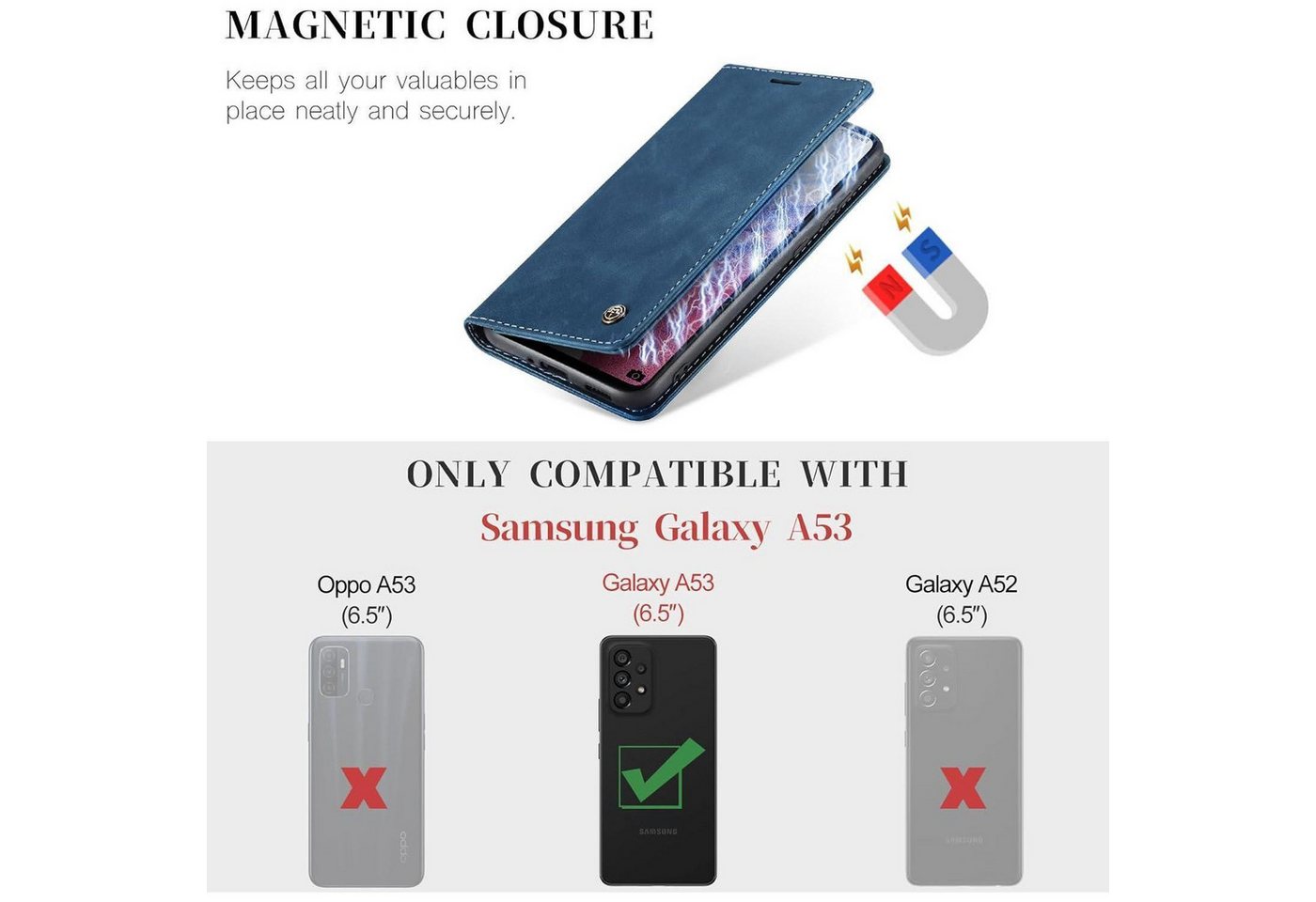 Samsung Galaxy A53 5g Handyhülle Premium Leder Klapp Case Magnet Blau Bild 5