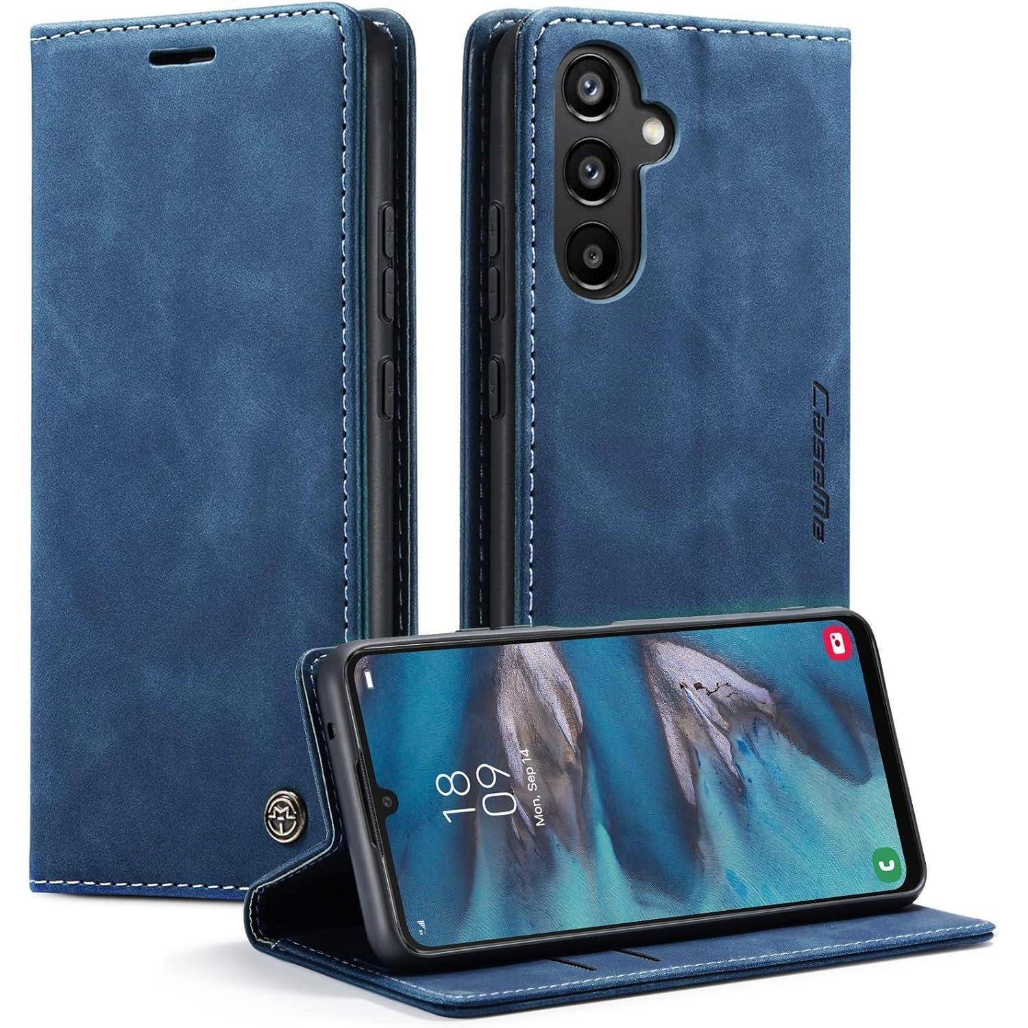 Handyhülle Samsung Galaxy A34 5g Blau Premium Leder Flip Case Standfunktion