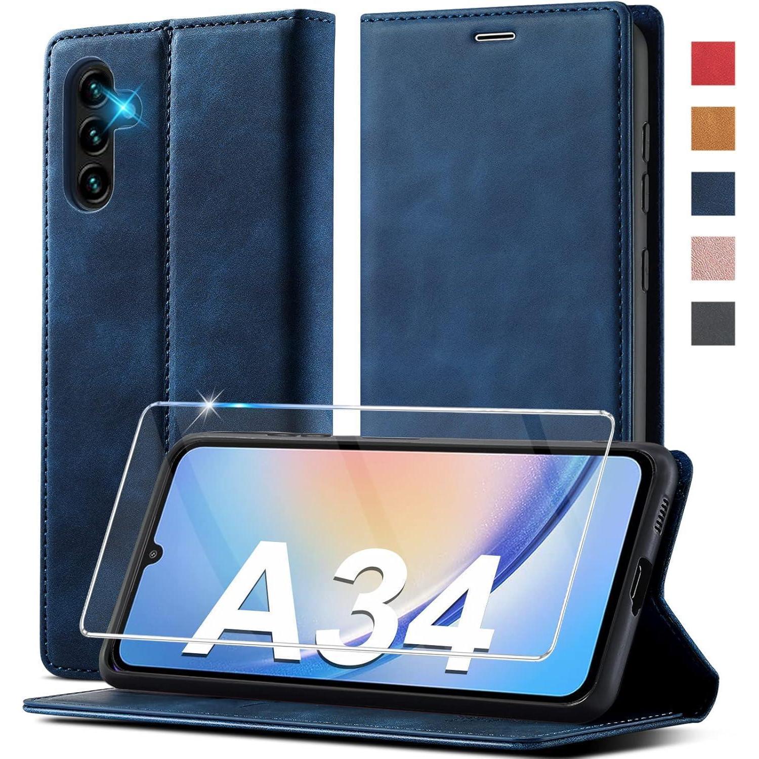 Ailicici Samsung Galaxy A34 5g Hülle Leder Flip Wallet Case Blau