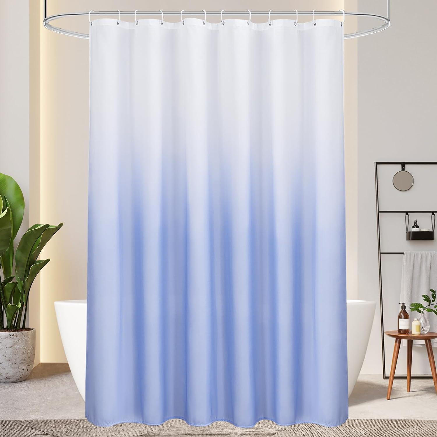 Duschvorhang 180x200cm Blau Textil Wasserdicht Waschbar Mit 12 Ringen