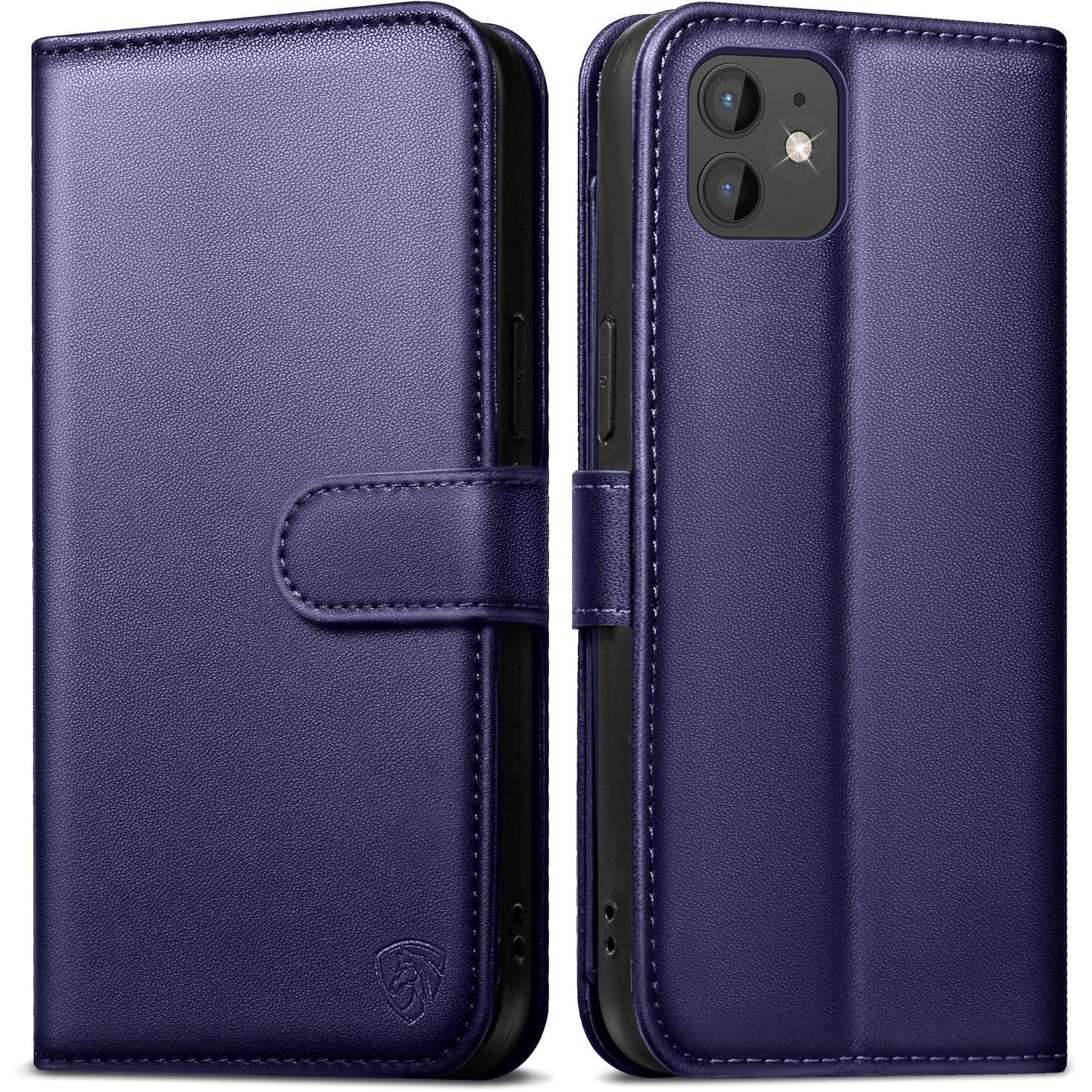 Easdnb Iphone 11 Klapphülle Panzer Schutz Glas Leder Blau