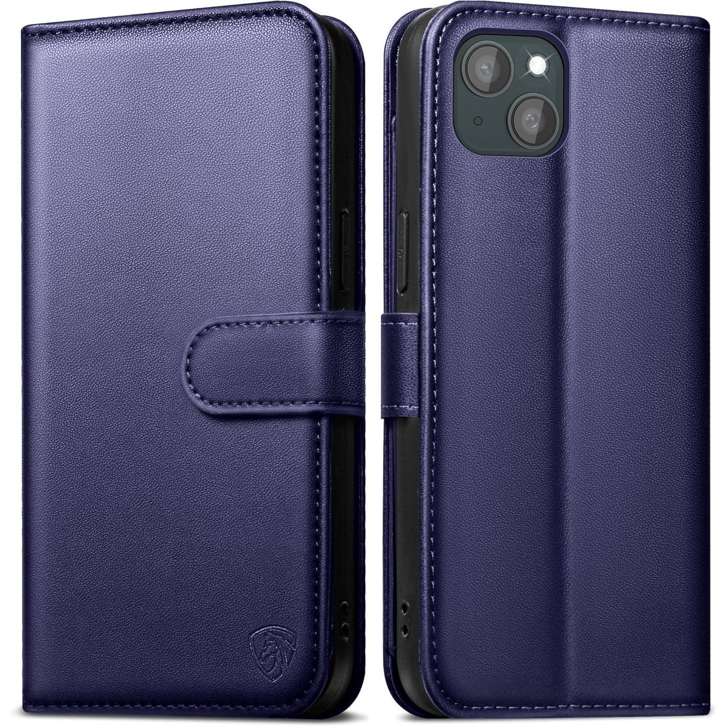 Easdnb Iphone 13 Hülle Panzer Schutz Glas Rfid Blau Klapphülle
