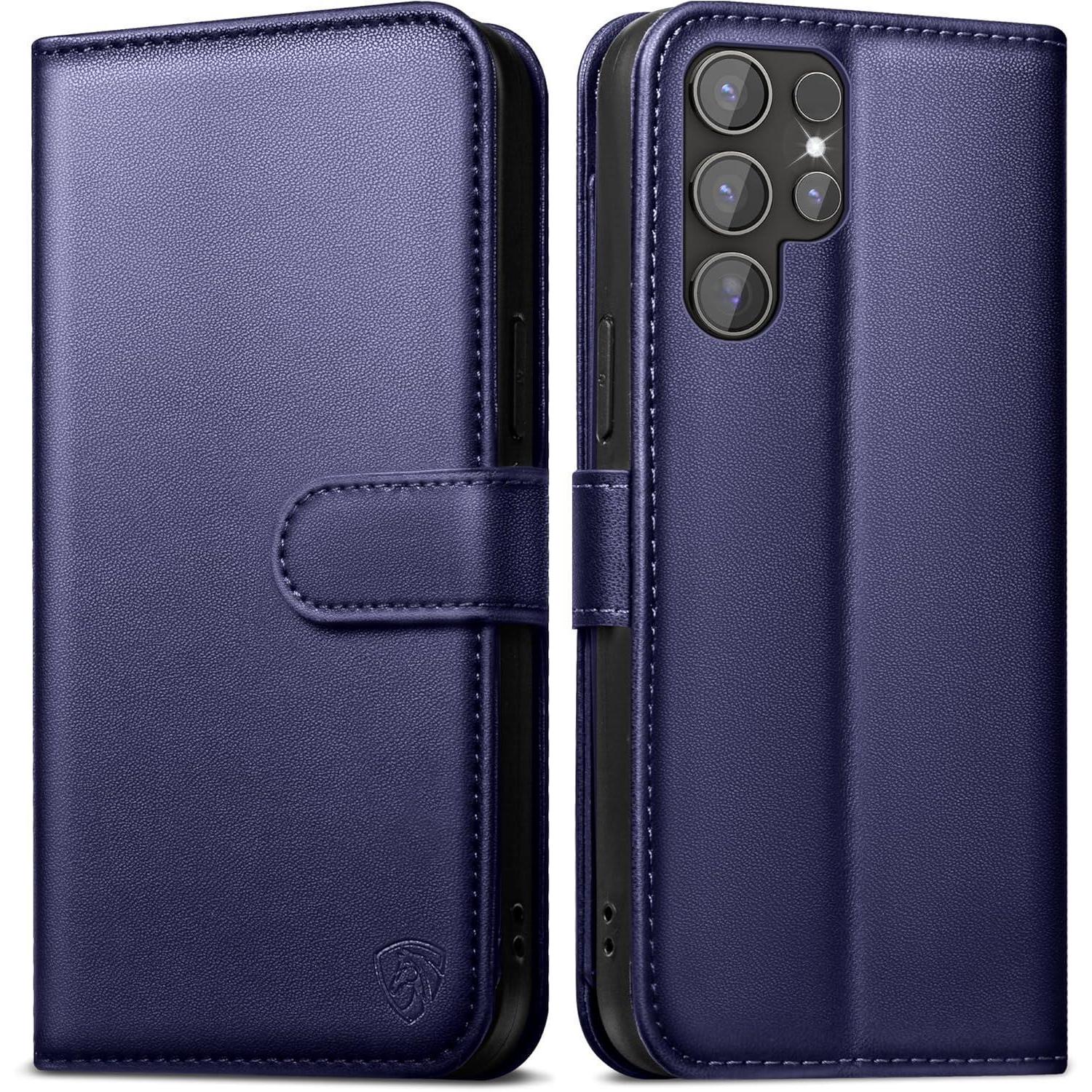 Easdnb Samsung Galaxy S24 Ultra Hülle Wallet Leder Blau 5g Flip Case