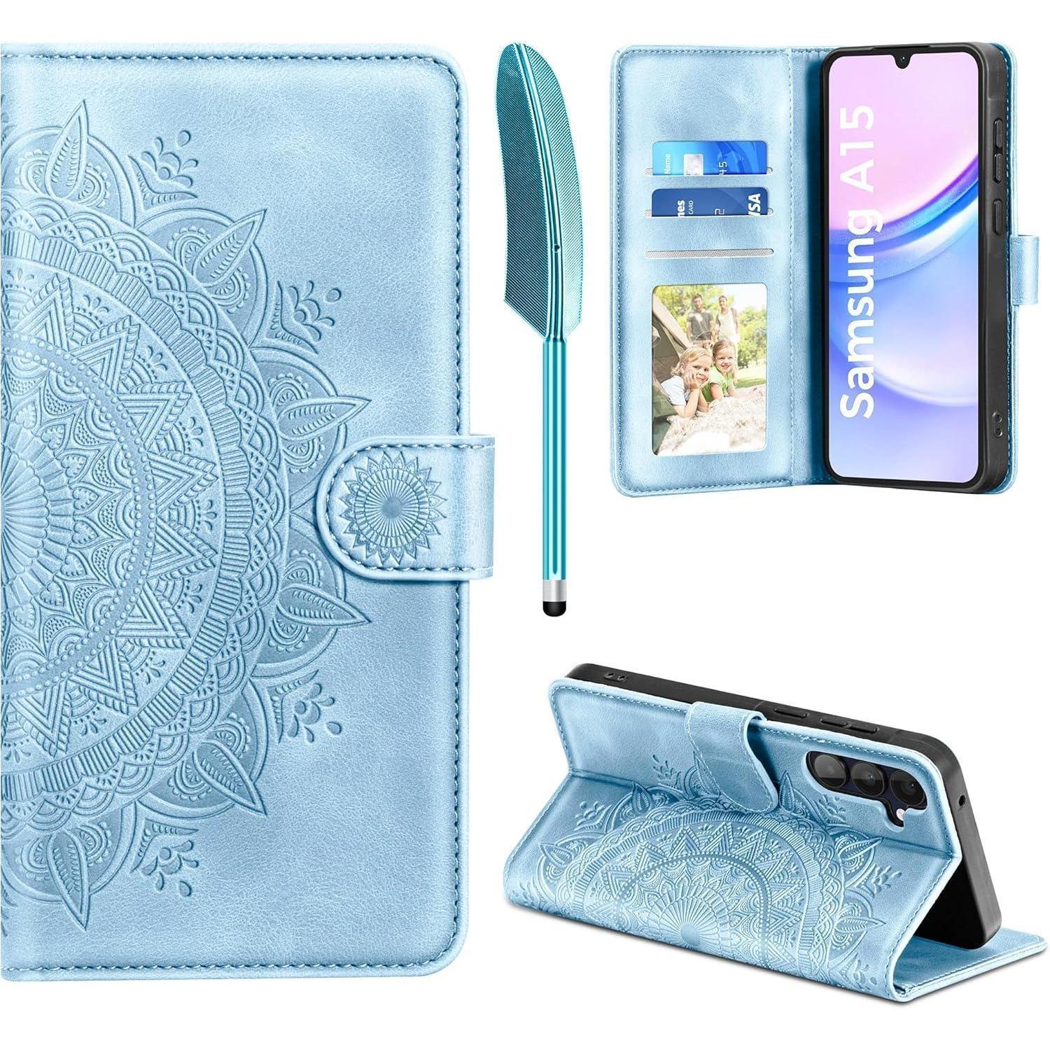 Samsung Galaxy A15 5g/4g Hülle Wallet Flip Leder Schutzhülle Blau