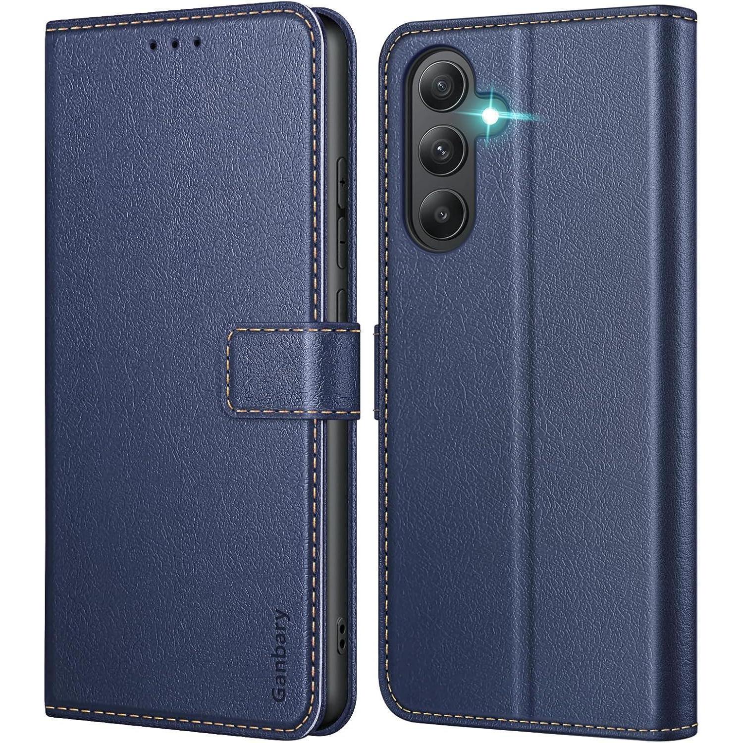 Leder Handyhülle Samsung Galaxy A55 5g Blau Klapphülle Kartenschlitzen