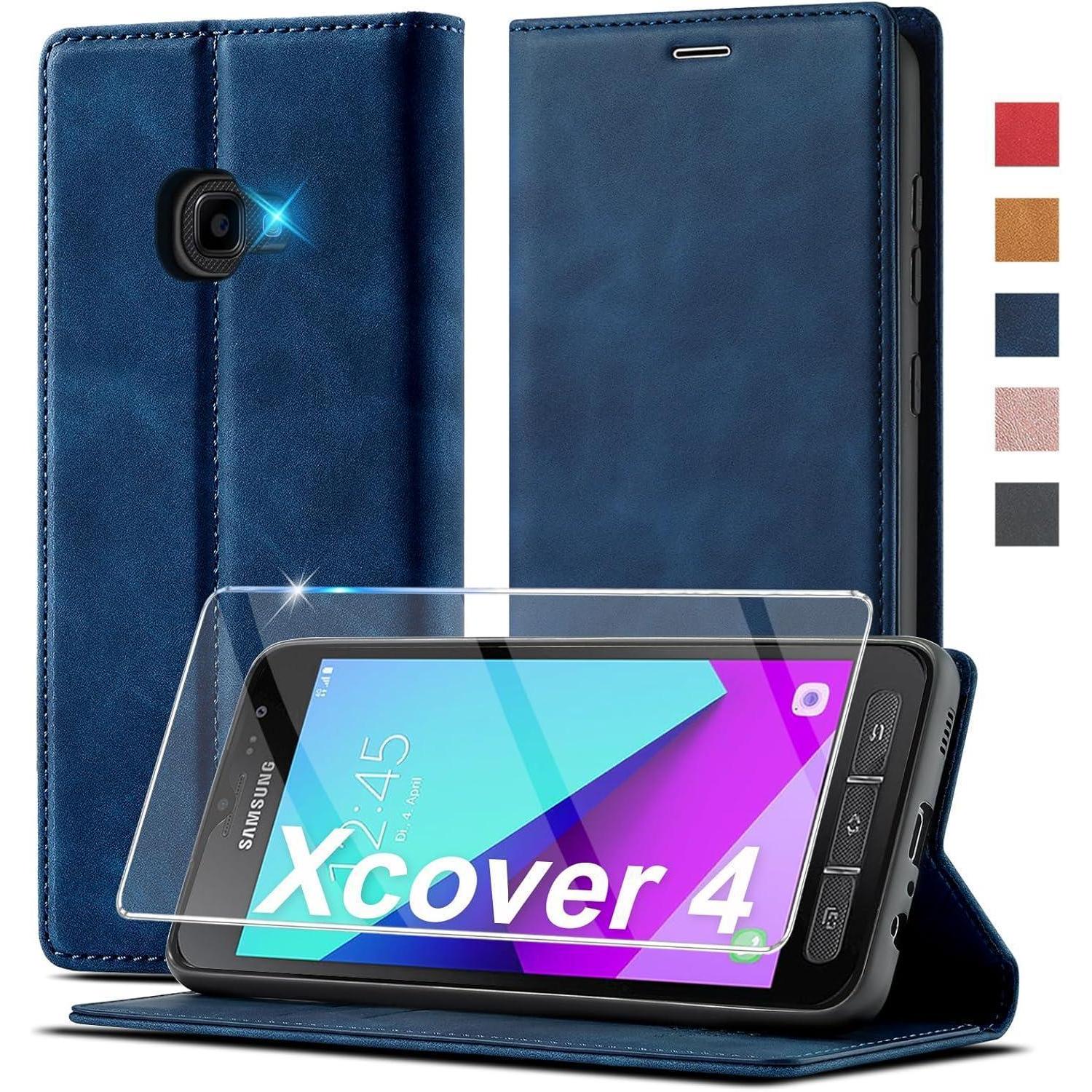 Handyhülle Samsung Galaxy Xcover 4 4s Leder Flip Wallet Schutzhülle Blau