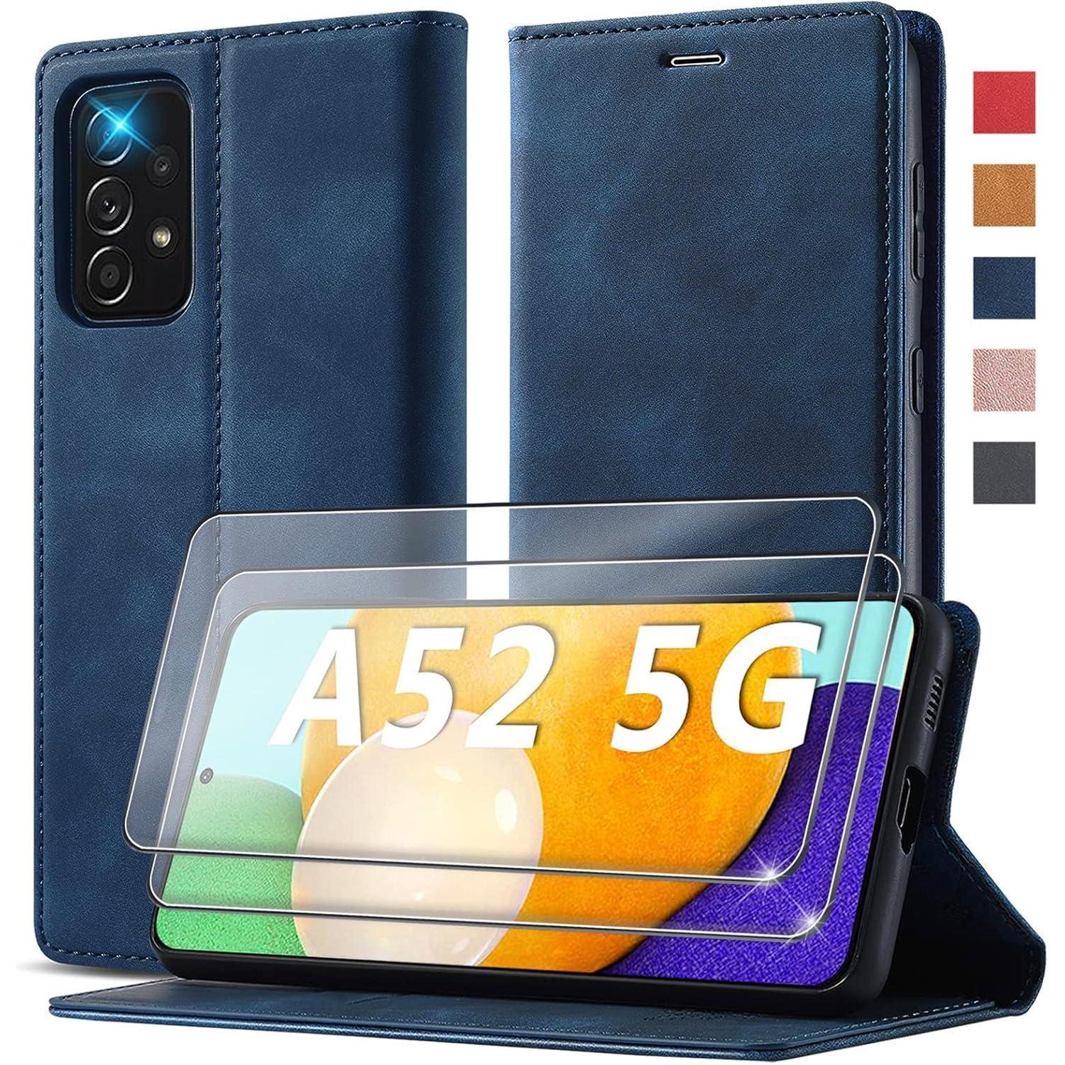 Samsung Galaxy A52s Hülle Leder Flip Case Schutzhülle Blau