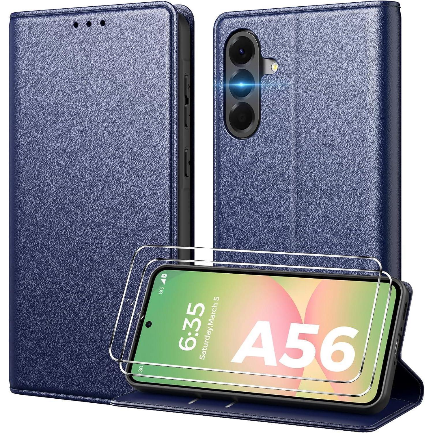 Handyhülle A56 Klapphülle Pu Leder Kartenfach Samsung Galaxy A56 Blau