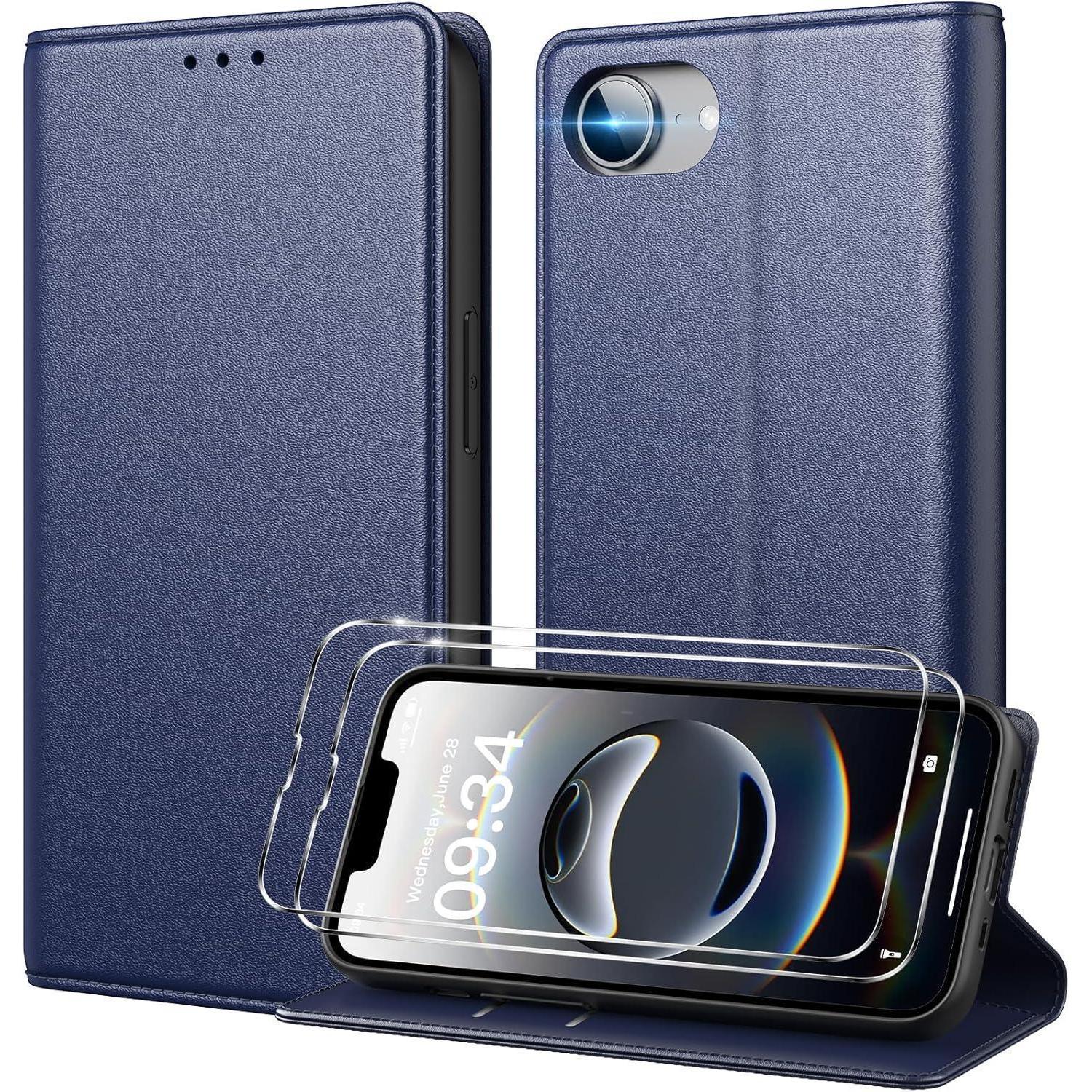 Handyhülle Klapphülle Kartenfach Rfid Panzerglas Iphone 16e Blau
