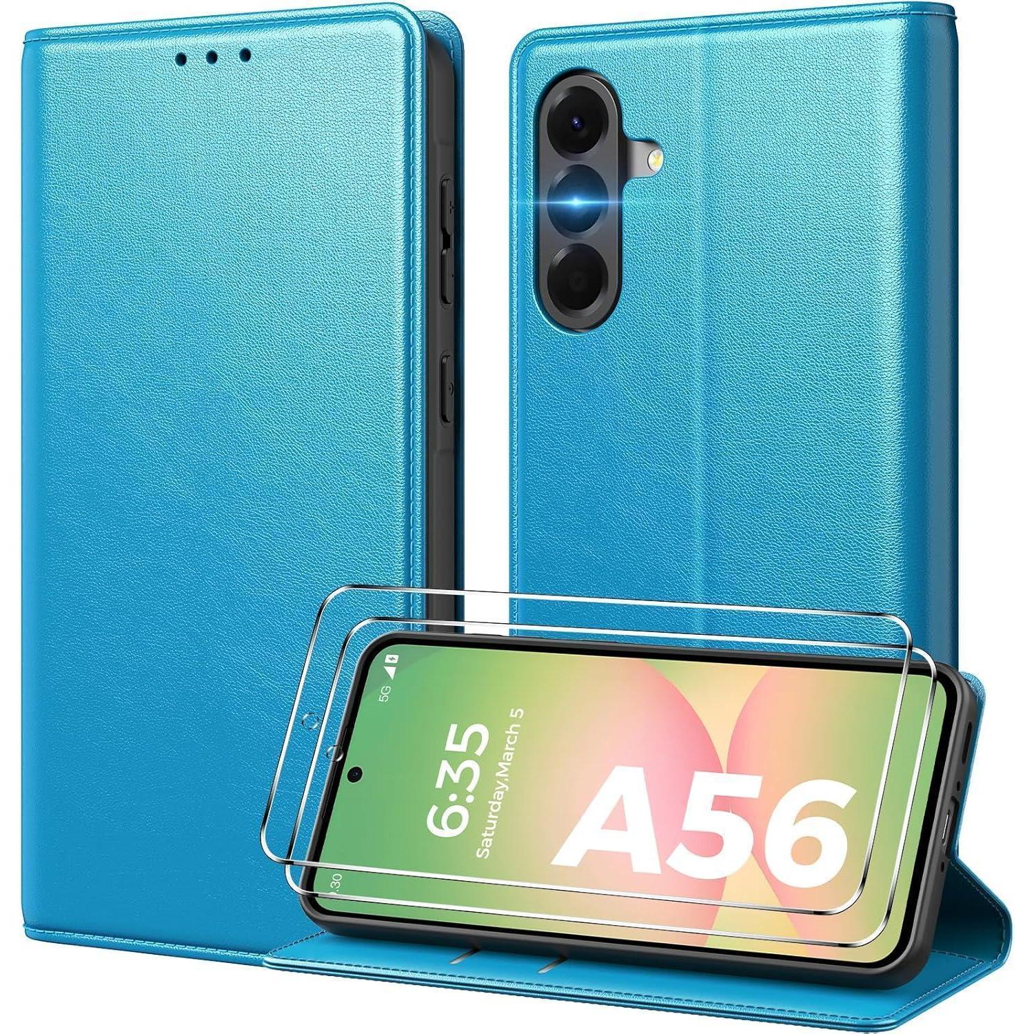Handyhülle Klapphülle A56 Kartenfach Samsung Galaxy A56 Leuchtend Blau