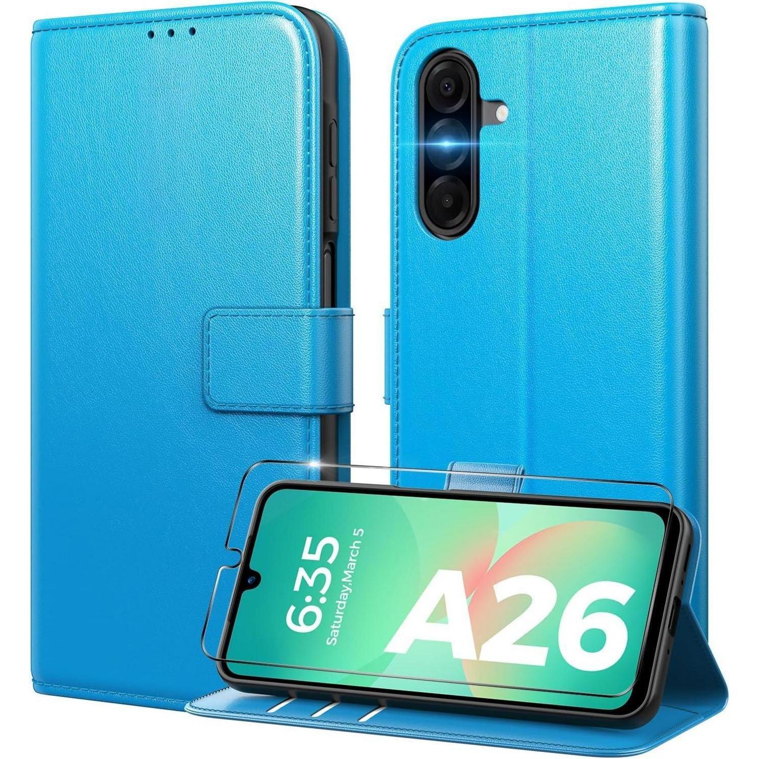 Handyhülle Klapphülle Kartenfach Samsung Galaxy A26 Leuchtend Blau