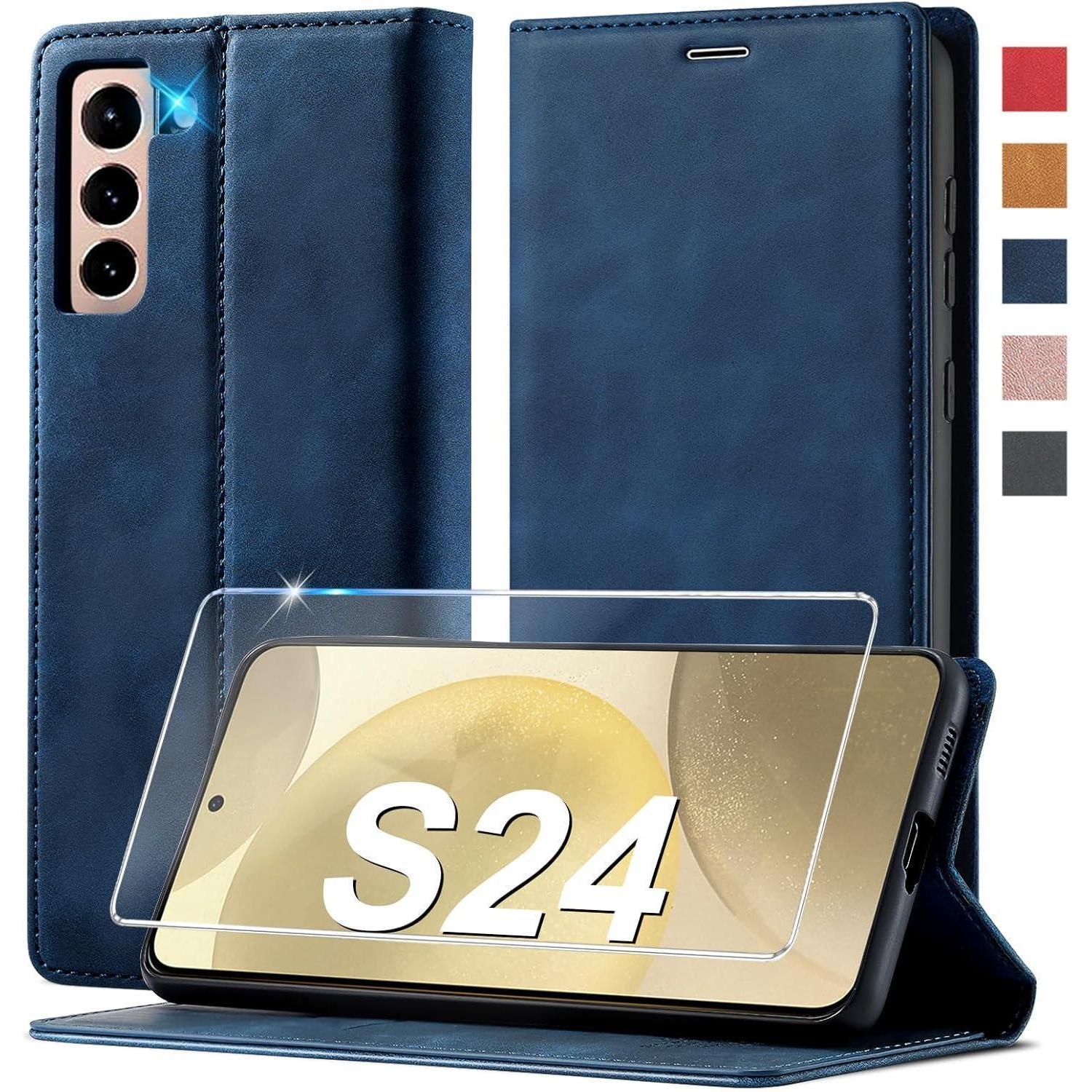 Ailicici Samsung Galaxy S24 Hülle Leder Flip Wallet Schutzhülle Blau