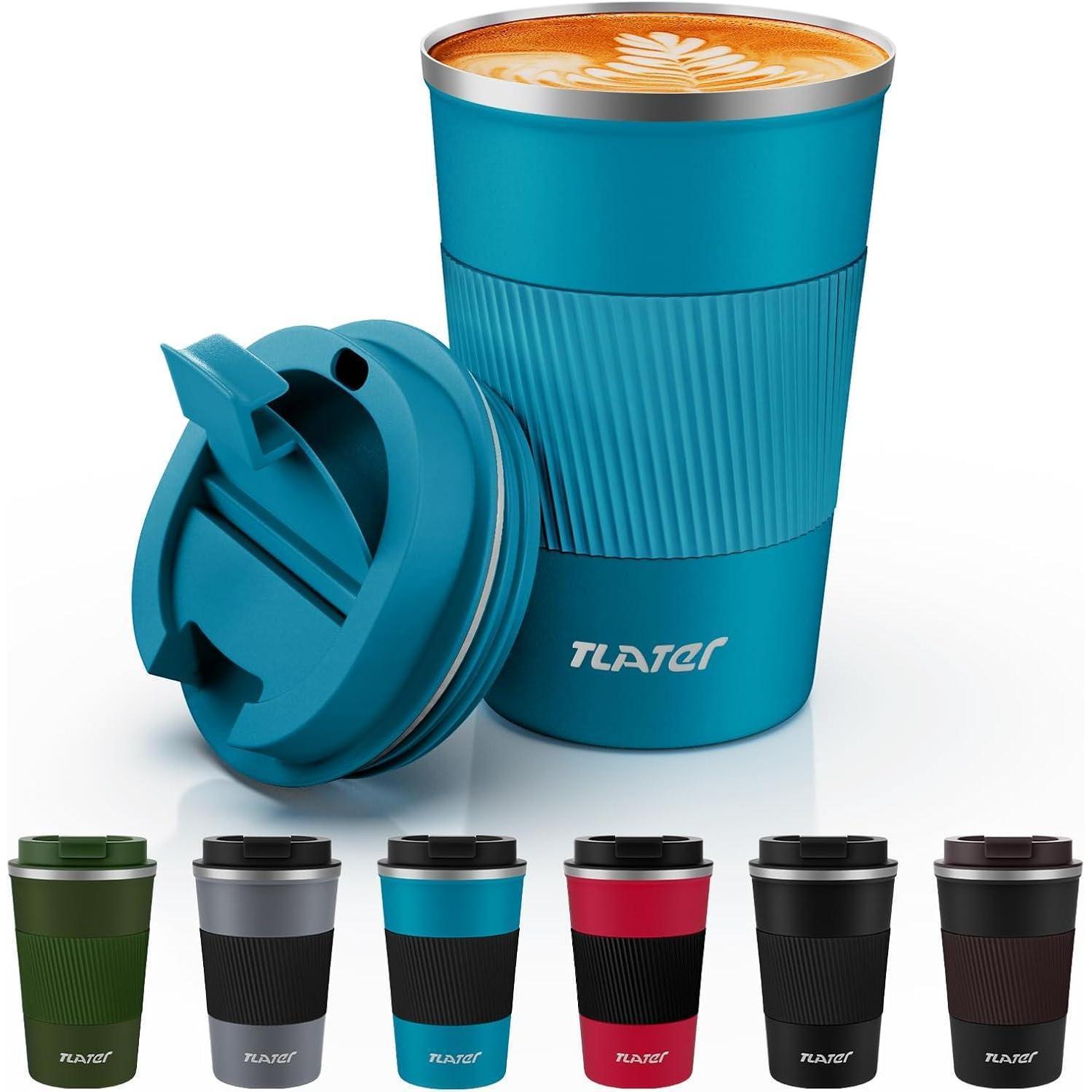 Tlater Kaffeebecher To Go 380ml Vakuum Isolierbecher Travel Mug Edelstahl Blue