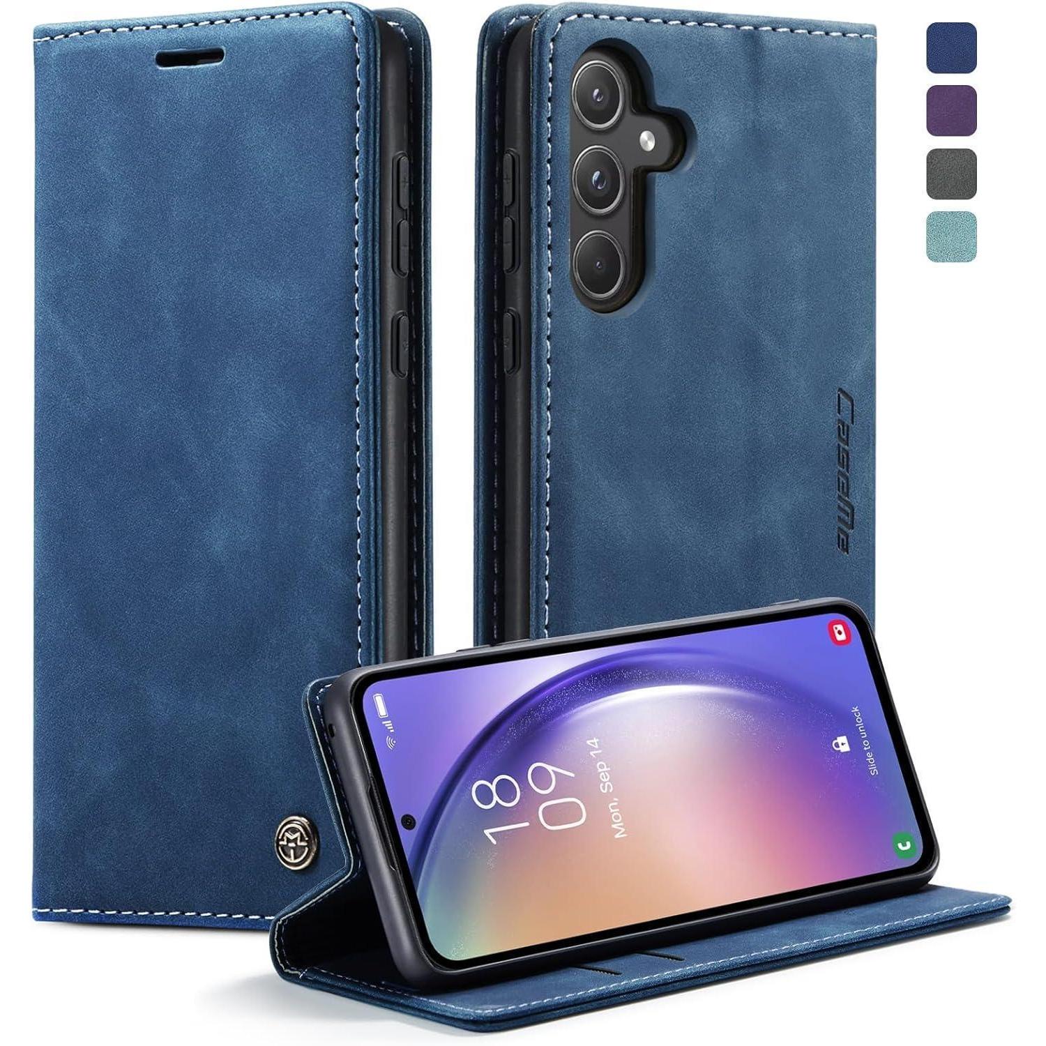 Samsung Galaxy A55 5g Handyhülle Premium Leder Klapphülle Blau