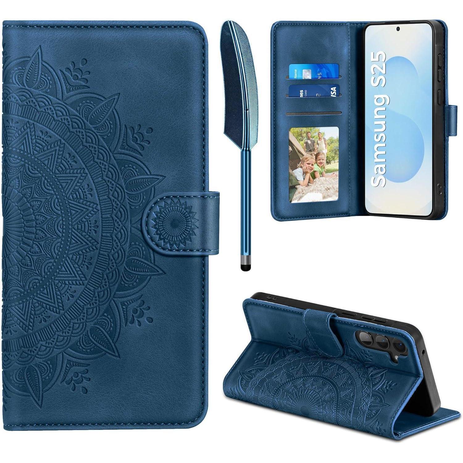 Lederhülle S25 Klapphülle Kartenfach Samsung Galaxy S25 Dunkelblau