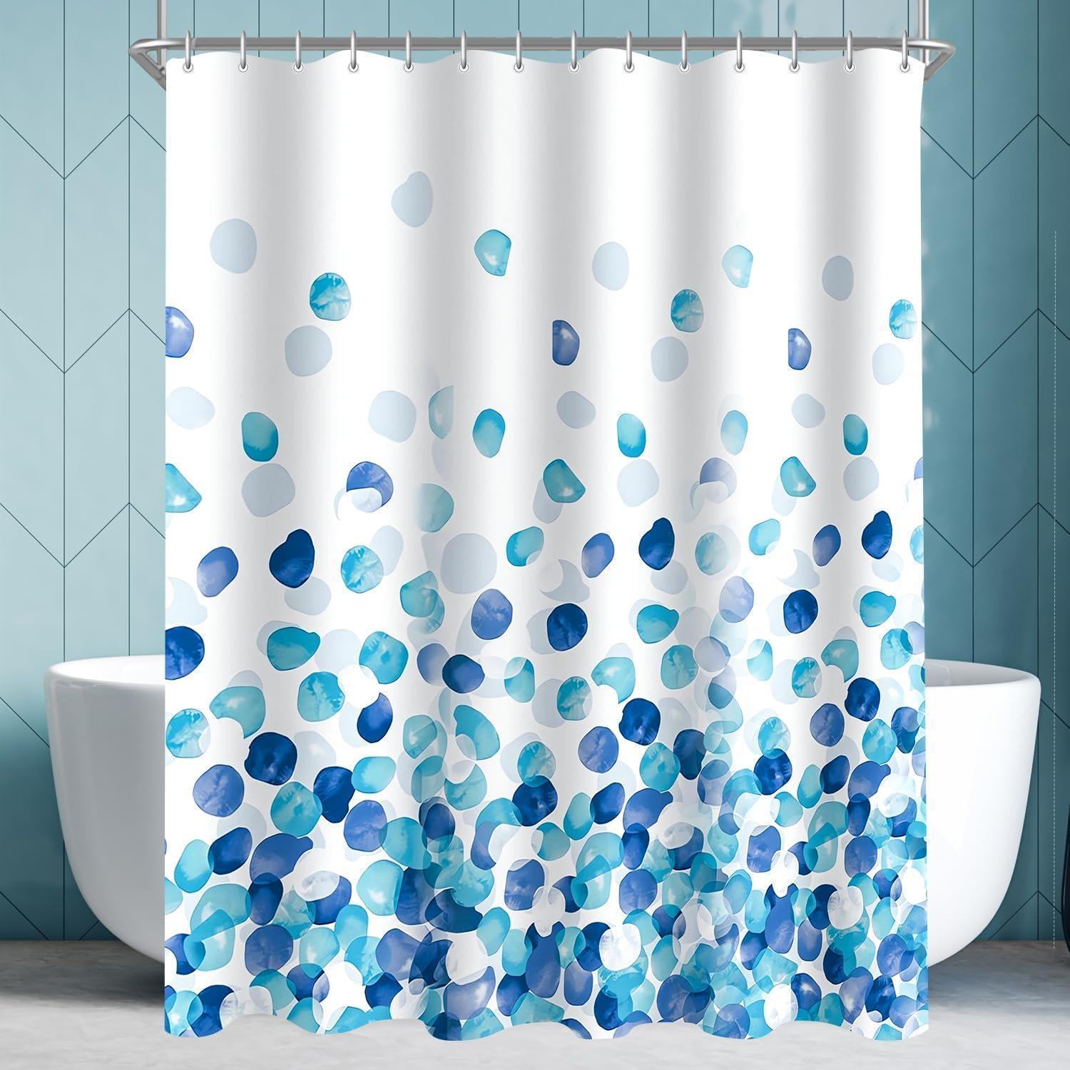 Duschvorhang 100x180 Blaue Blüten Antischimmel Textil Ösen 6 Ringe