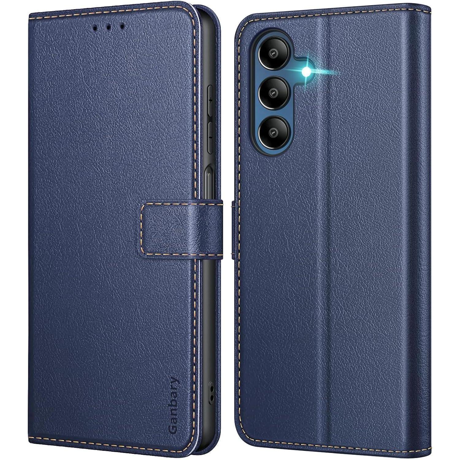 Leder Handyhülle Samsung Galaxy A15 5g Blau Wallet Cover Magnet Standfunktion