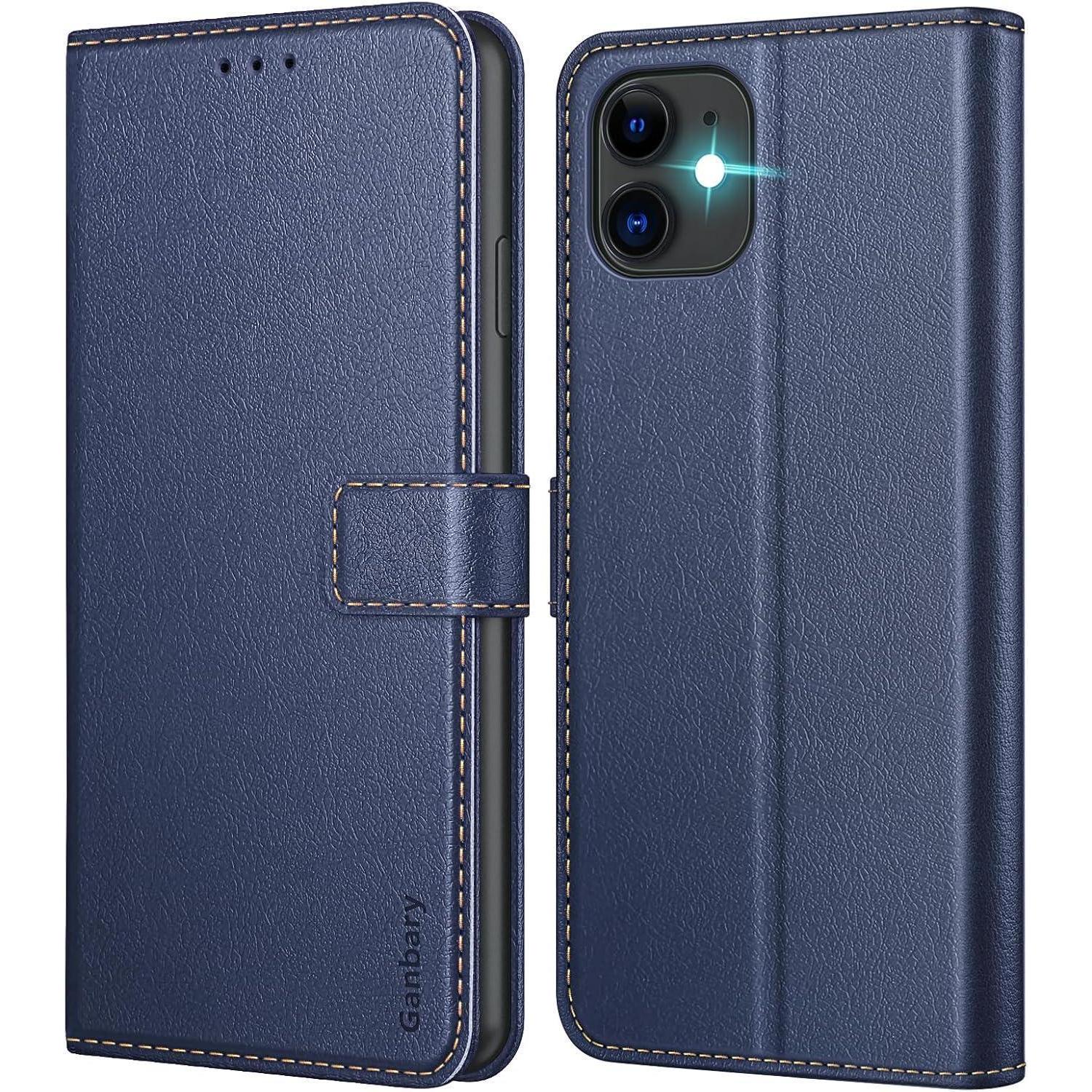 Ganbary Iphone 11 Hülle Leder Klapphülle Blau Kartenschlitzen Magnetverschluss