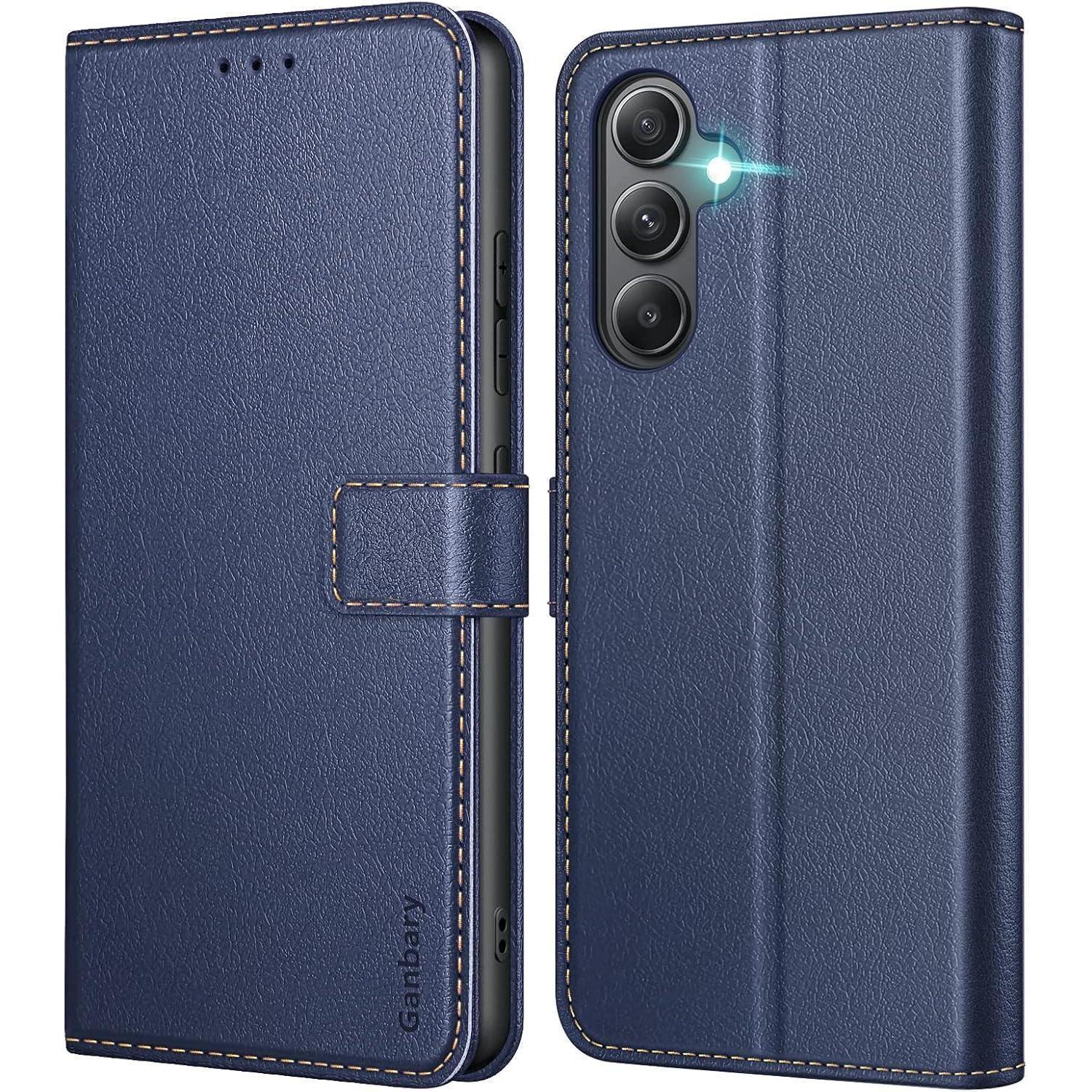 Samsung Galaxy A34 5g Handyhülle Premium Leder Klapphülle Blau Standfunktion
