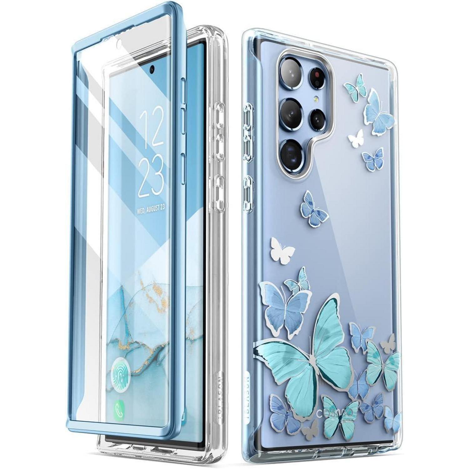 Schutzhülle S22 Ultra Displayschutz Cosmo 360 Blau Mit Schmetterlingen