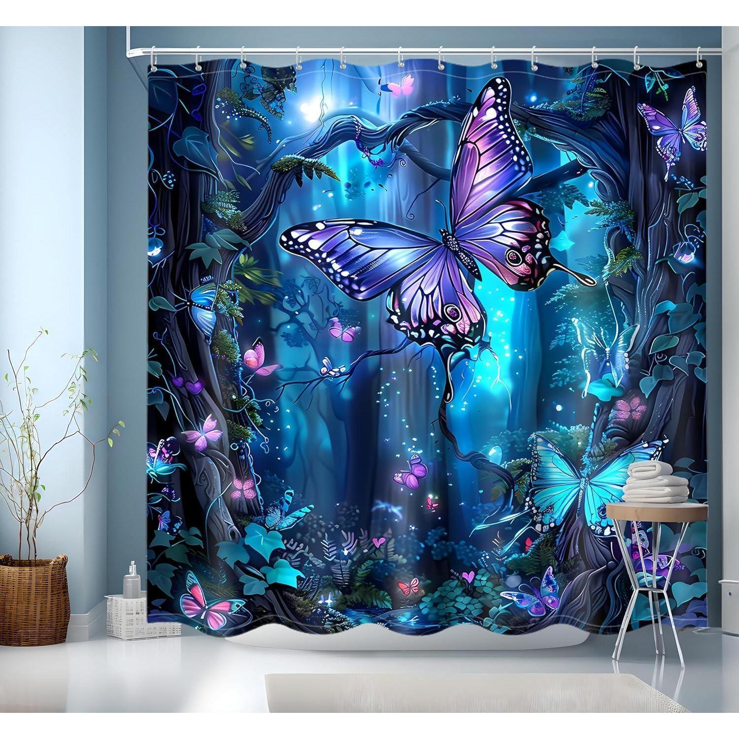 Duschvorhang Blau 200x200 Bunt Mit Motiv Wasserdicht 12 Ringe