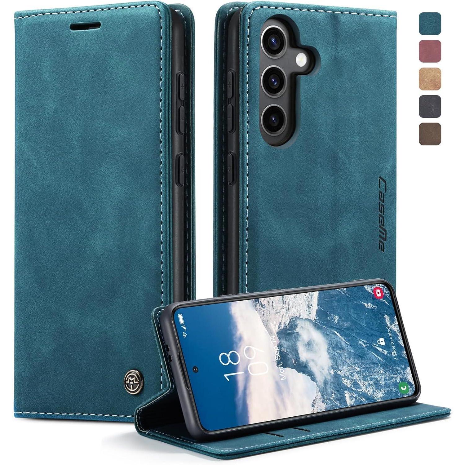 Samsung Galaxy S24 5g Hülle Premium Leder Flip Case Blaugrün