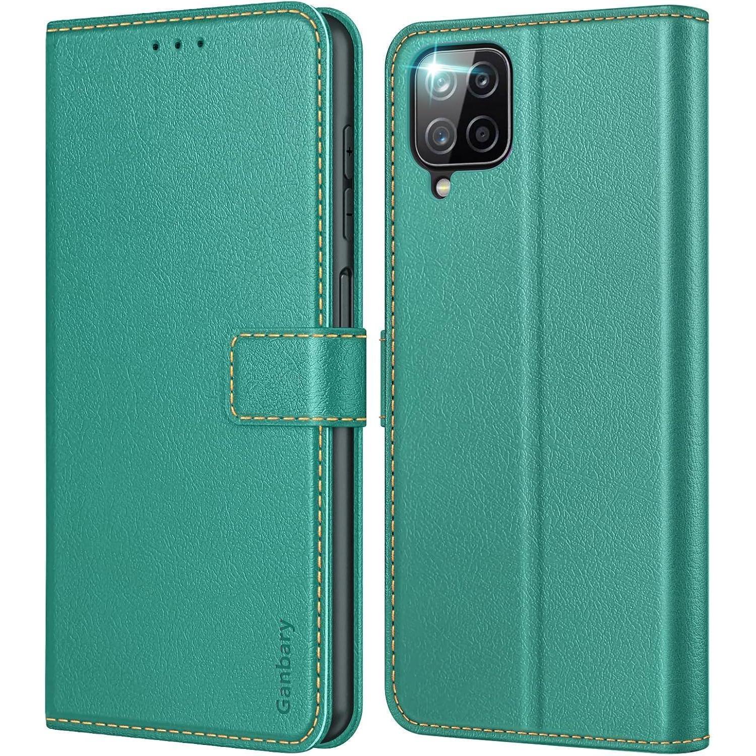 Samsung Galaxy A12/m12 Handyhülle Premium Leder Klapphülle Blaugrün