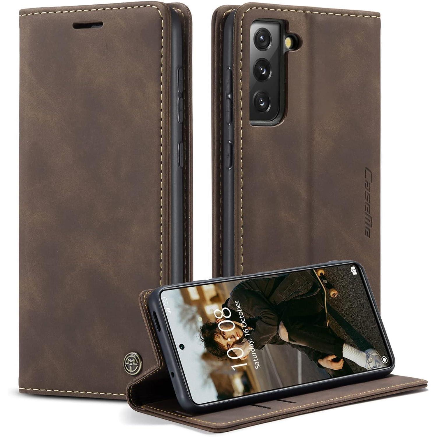 Caseme Samsung Galaxy S21 Fe 5g Hülle Premium Leder Klappbar Flip Case Magnet