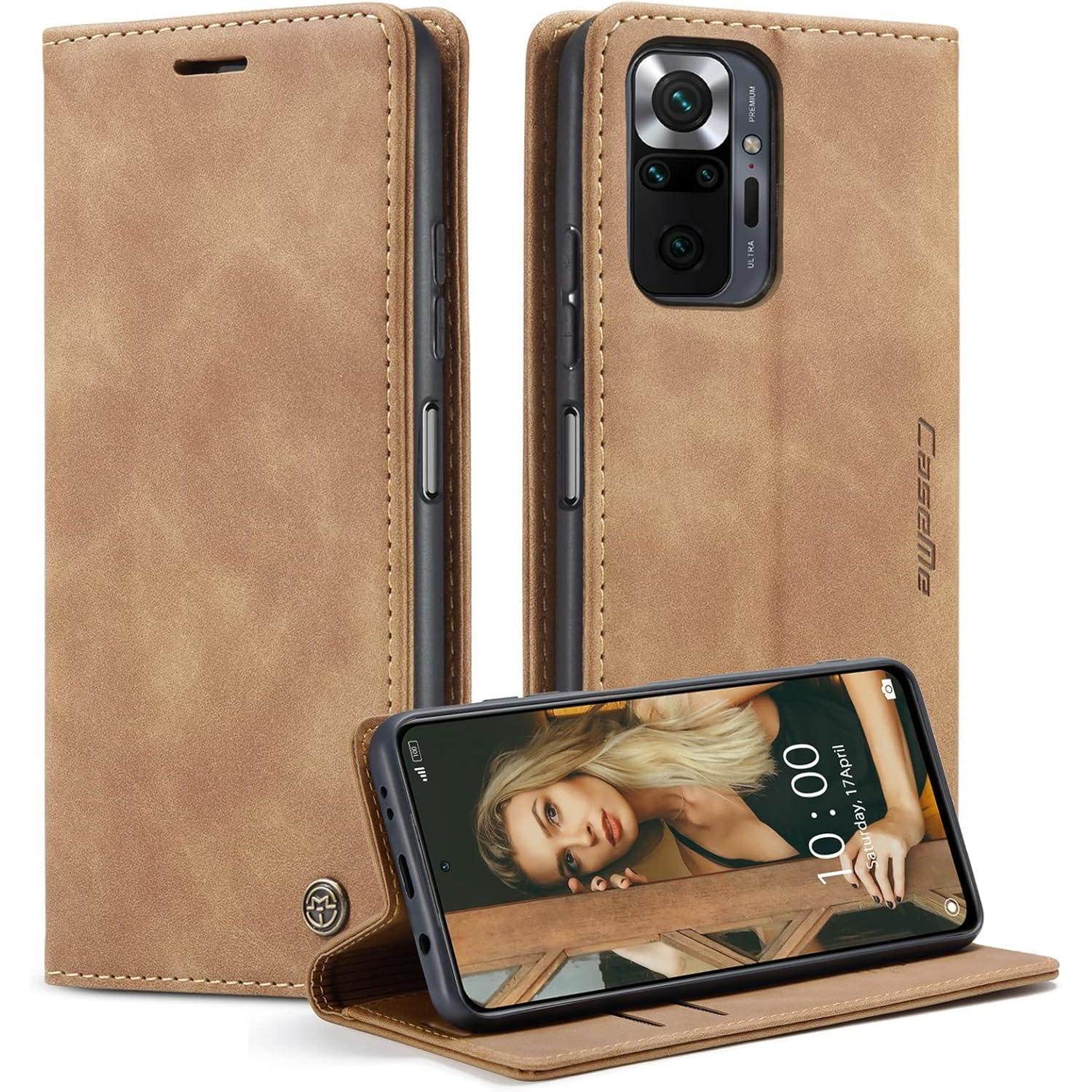 Caseme Xiaomi Redmi Note 10 Pro Max Hülle Flip Case Leder Schutzhülle Braun