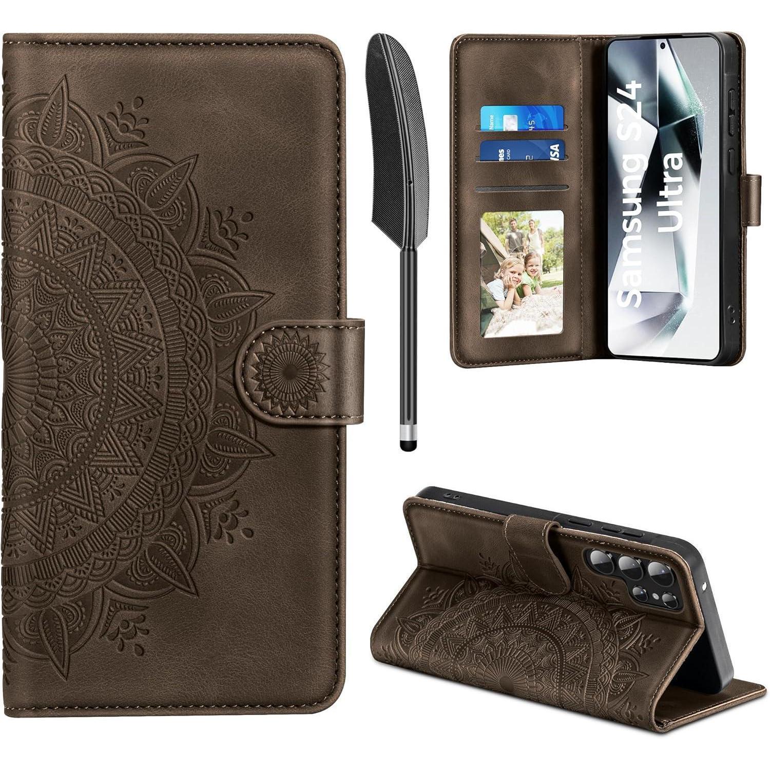 Handyhülle Samsung Galaxy S24 Ultra Flip Wallet Pu Leder Braun