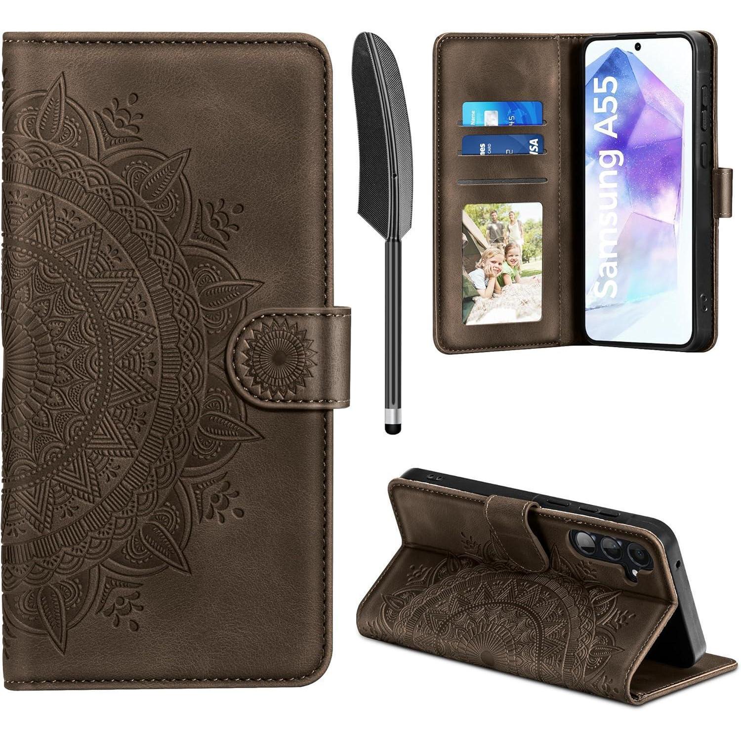 Samsung Galaxy A55 5g Leder Flip Wallet Hülle Braun Standfunktion