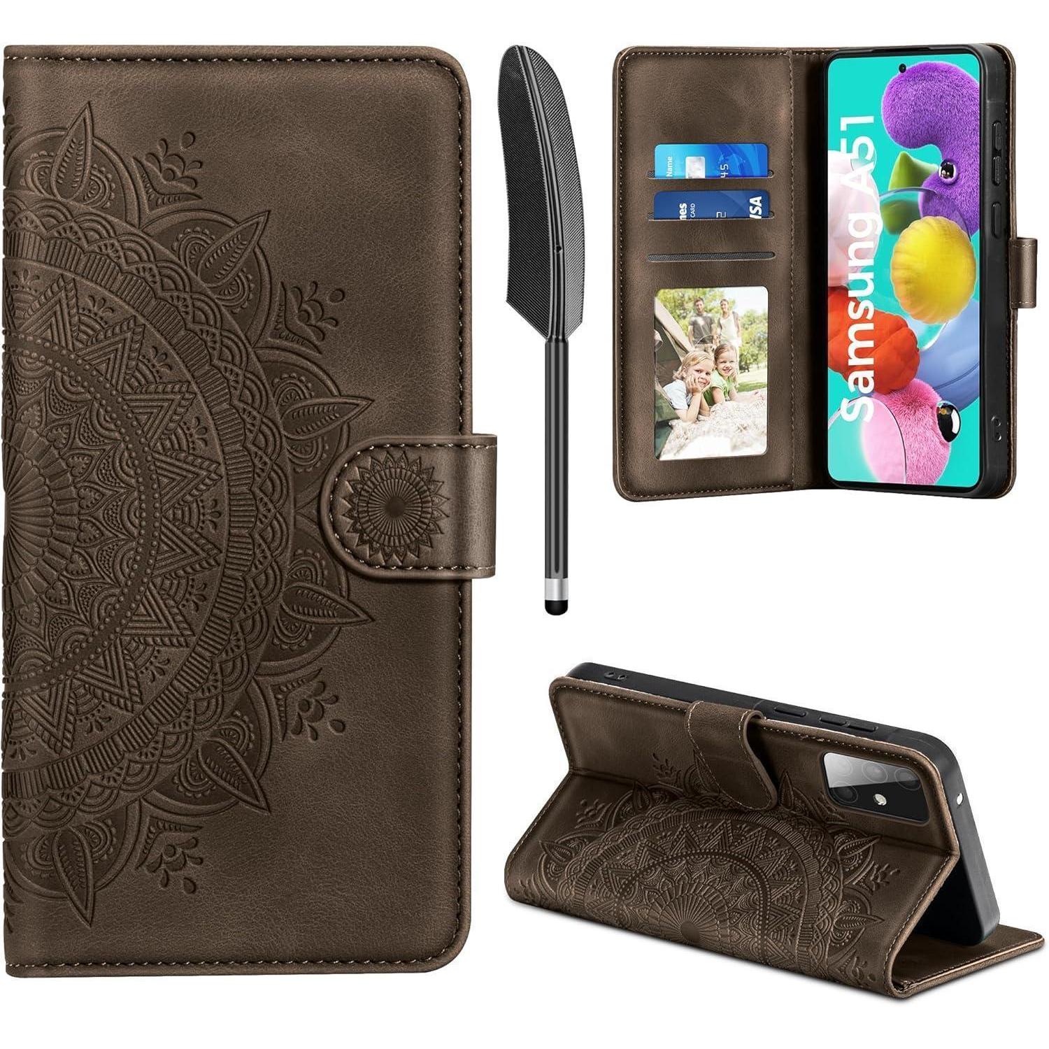 Easdnb Samsung Galaxy A51 Lederhülle Flip Wallet Schutzhülle Braun