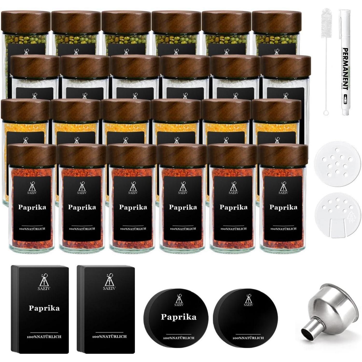 Gewürzbehälter Glas Set 24x120ml C.runde Flasche Mit Holzdeckel