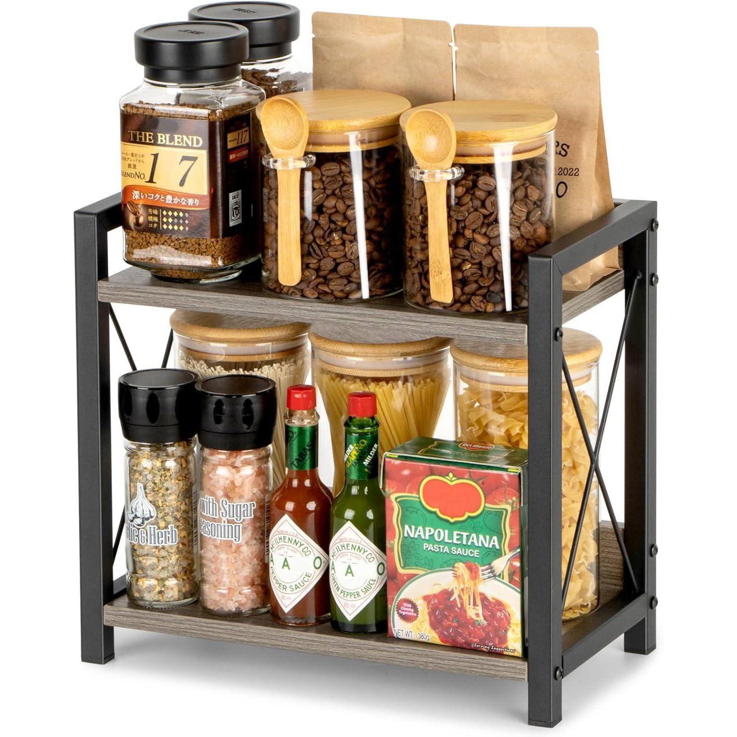Anboxit Holz Gewürzregal 2 Tier Organizer - Küchenregal Arbeitsplatte Ecke Büro