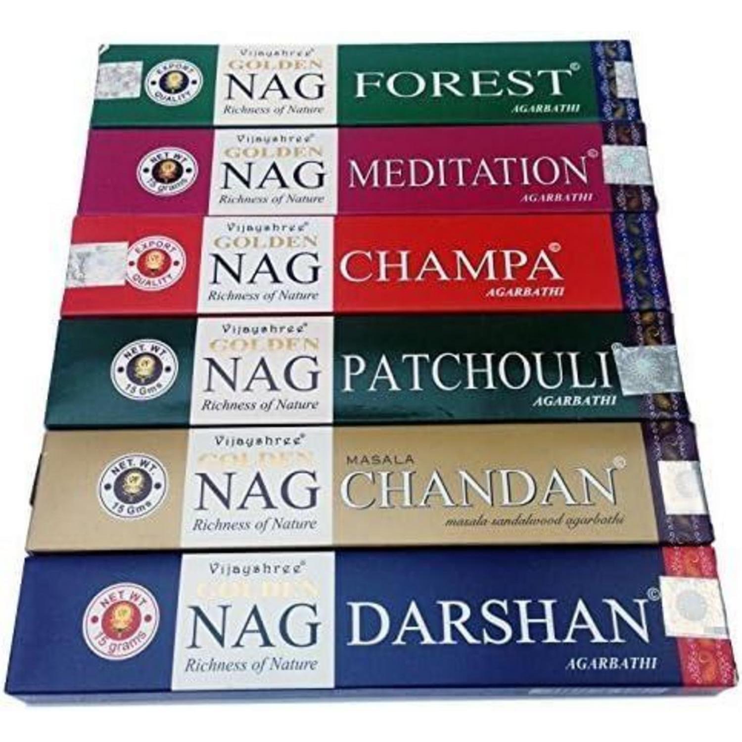 Golden Nag Champa Räucherstäbchen 6 Boxen Vijayshree 6 Stück Harzgewürze Öle