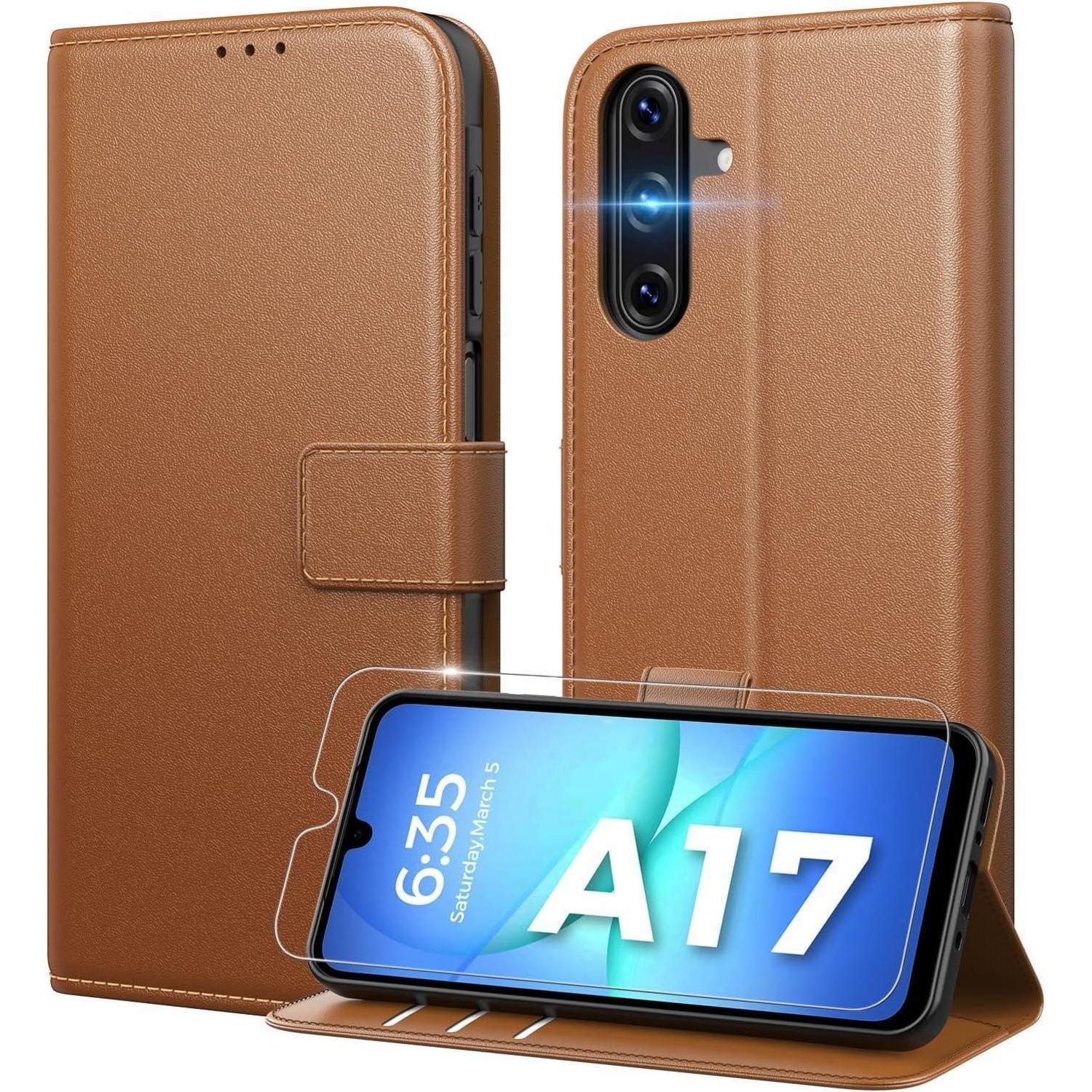 Handyhülle Klapphülle A17 Samsung Galaxy A17 Braun Mit Gehärtetem Glas