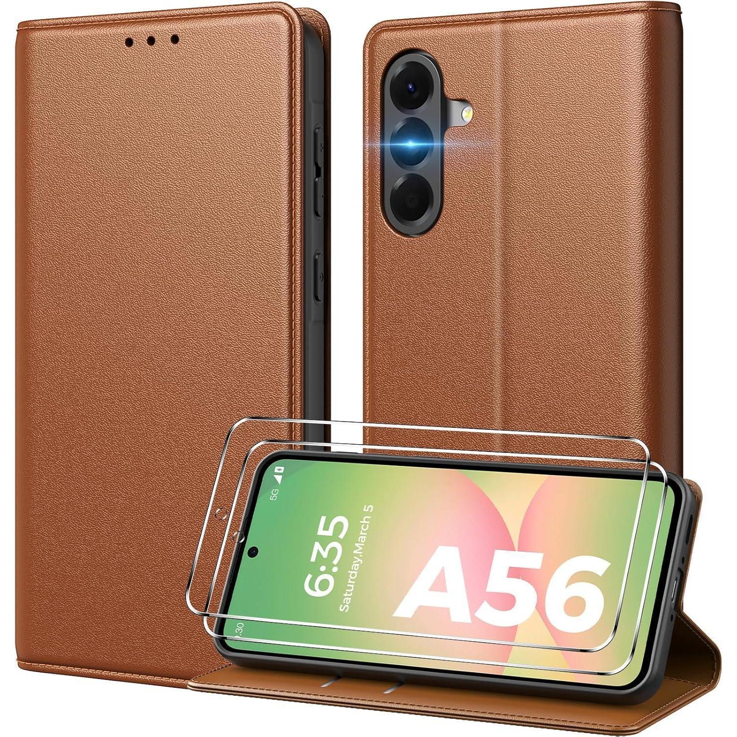 Handyhülle Galaxy A56 Klapphülle Kartenfach Samsung Galaxy A56 Braun