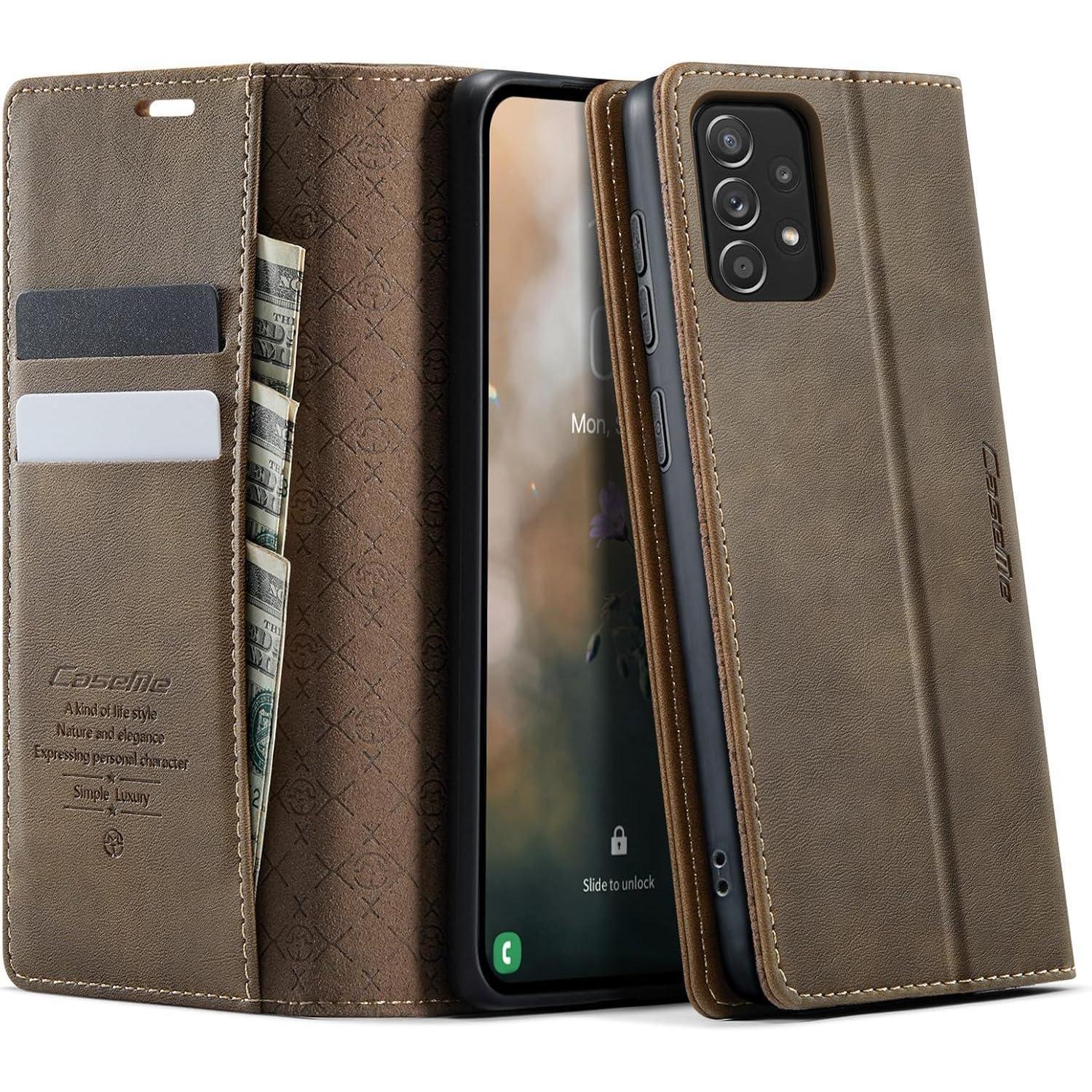Handyhülle Samsung Galaxya52s 5g Klapphülle Rfid Luxury Braun Mit Rfid