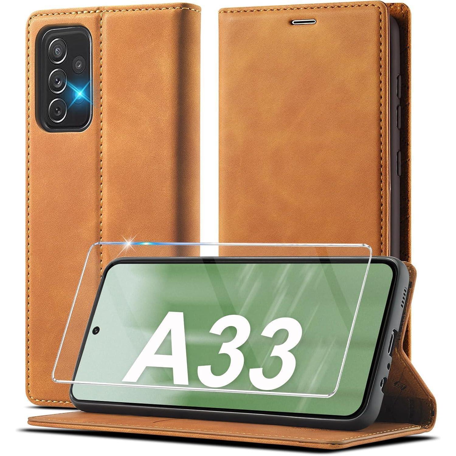 Handyhülle Samsung Galaxy A33 5g Klapphülle Leder Stoßfest Brown