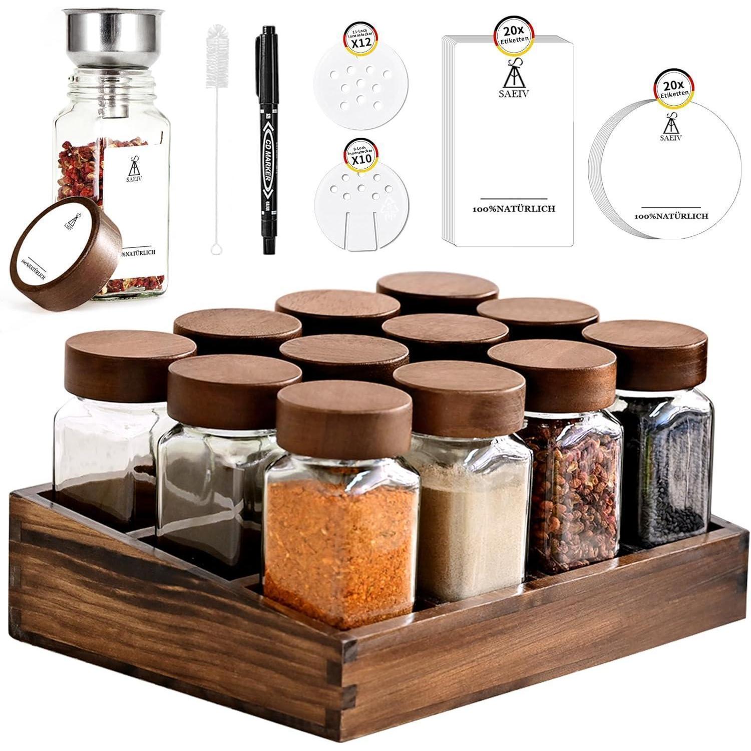 Saeiv Gewürzregal Stehend & Wand Mit 24 Gewürzgläser 120ml