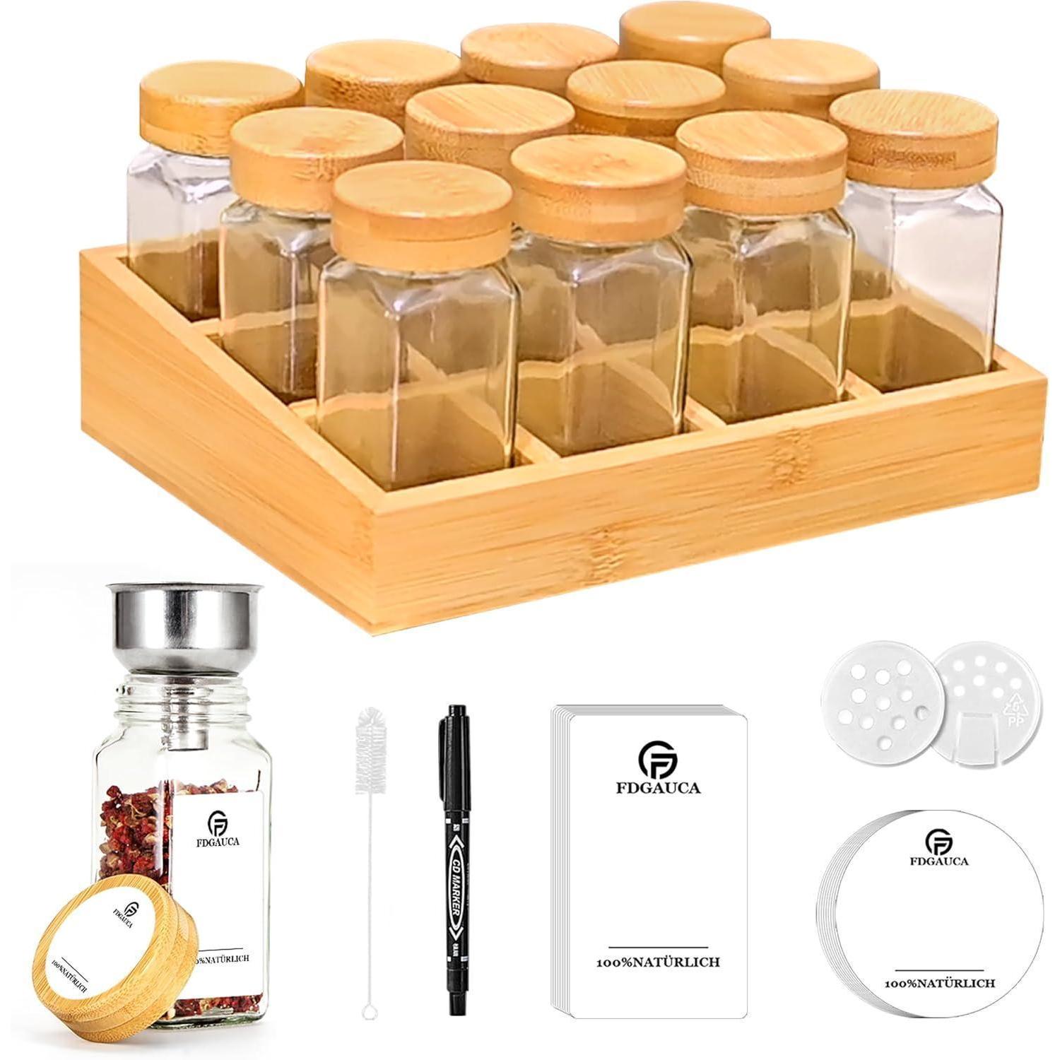 Umweltfreundliches Gewürzregal Holz Bambus 12 Fächer 120ml-gläser Organizer