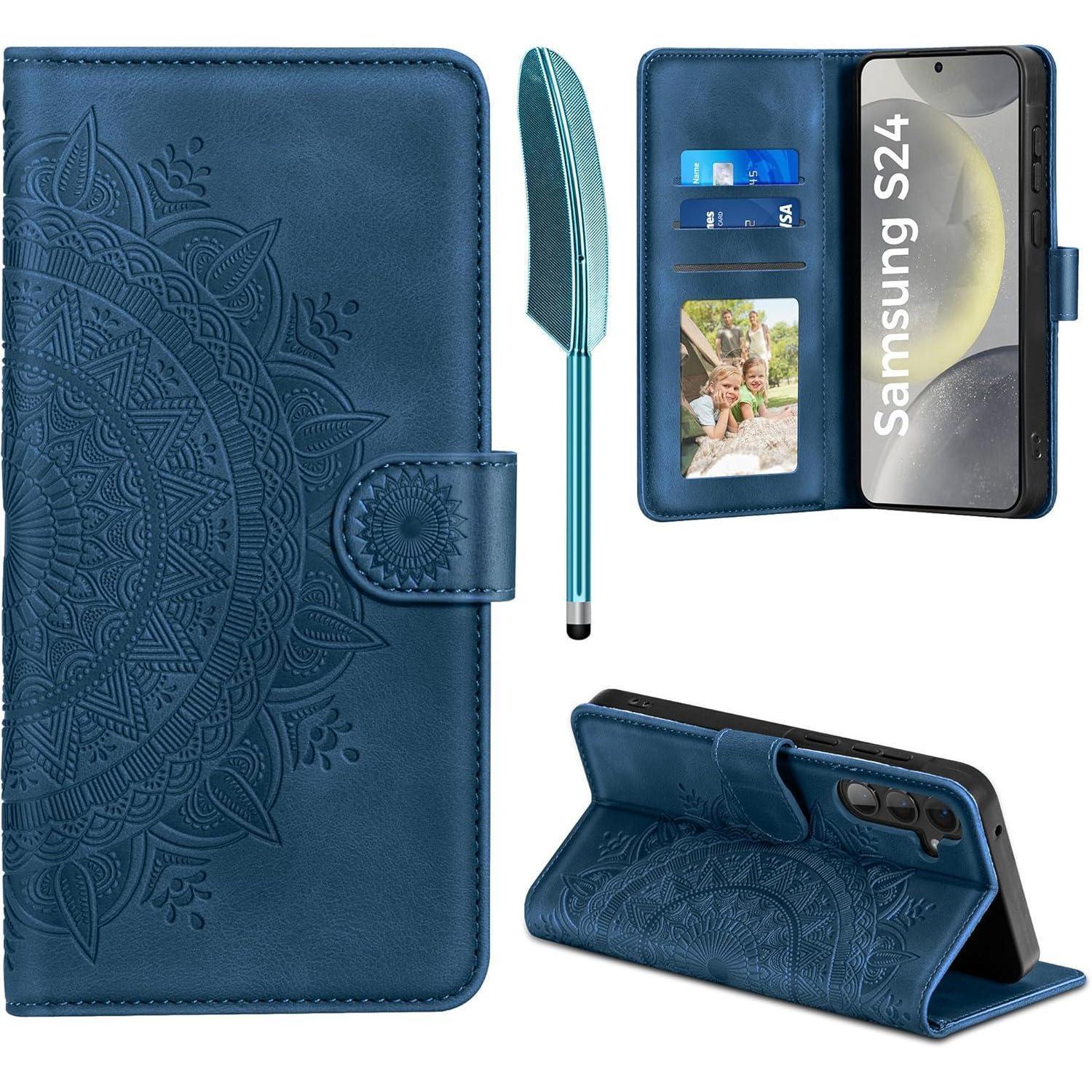 Easdnb Samsung Galaxy S24 5g Hülle Pu Leder Flip Wallet Case Dunkelblau