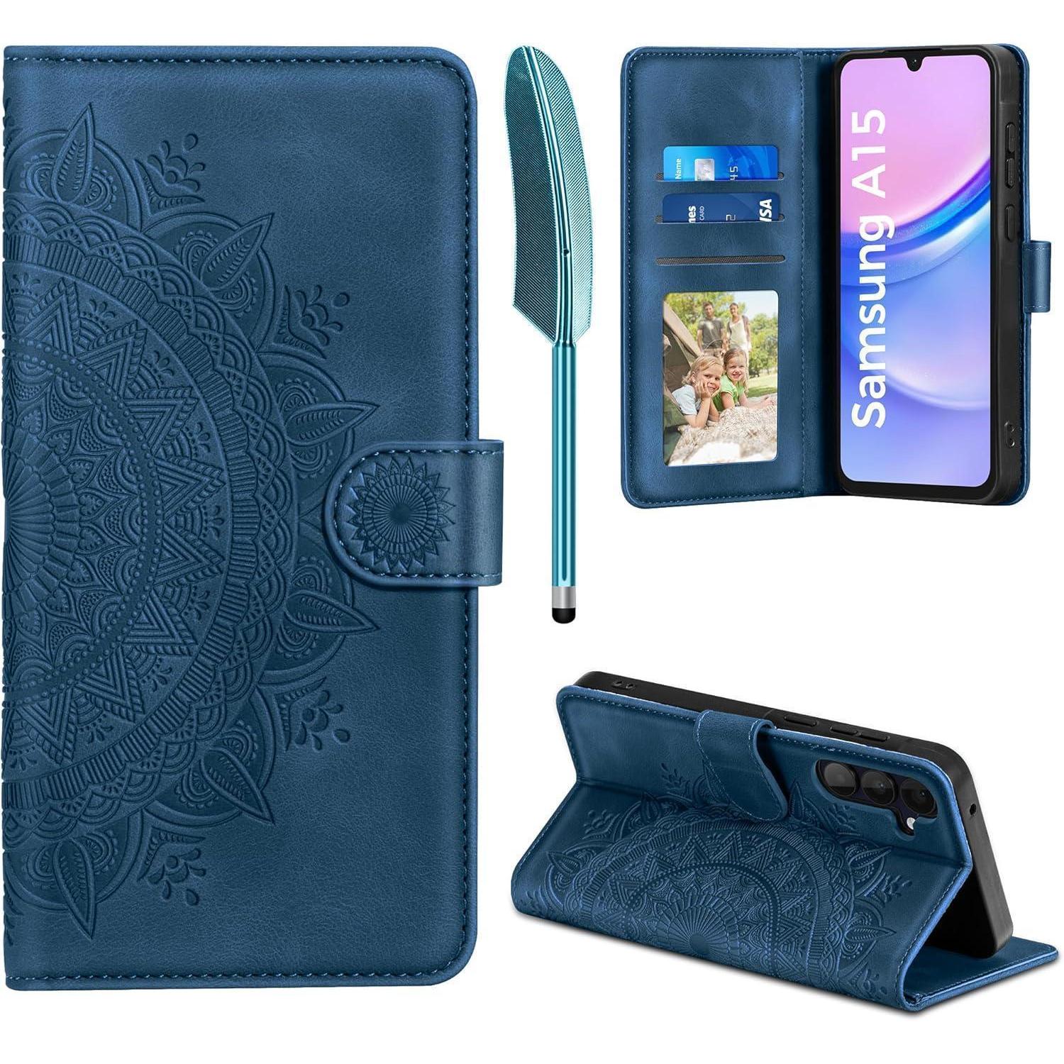 Lederhülle Samsung Galaxy A15 5g Flip Wallet Pu Leder Schutzhülle Dunkelblau