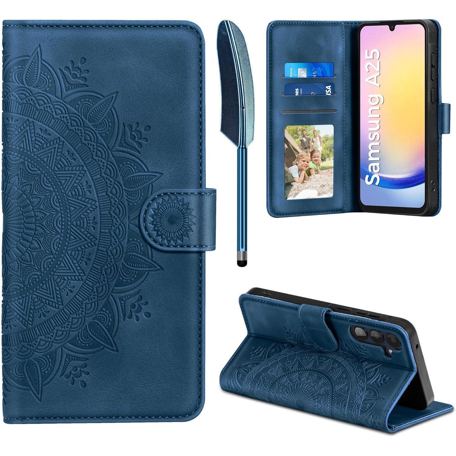 Easdnb Samsung Galaxy A25 Hülle Pu Leder Flip Wallet Cover Dunkelblau