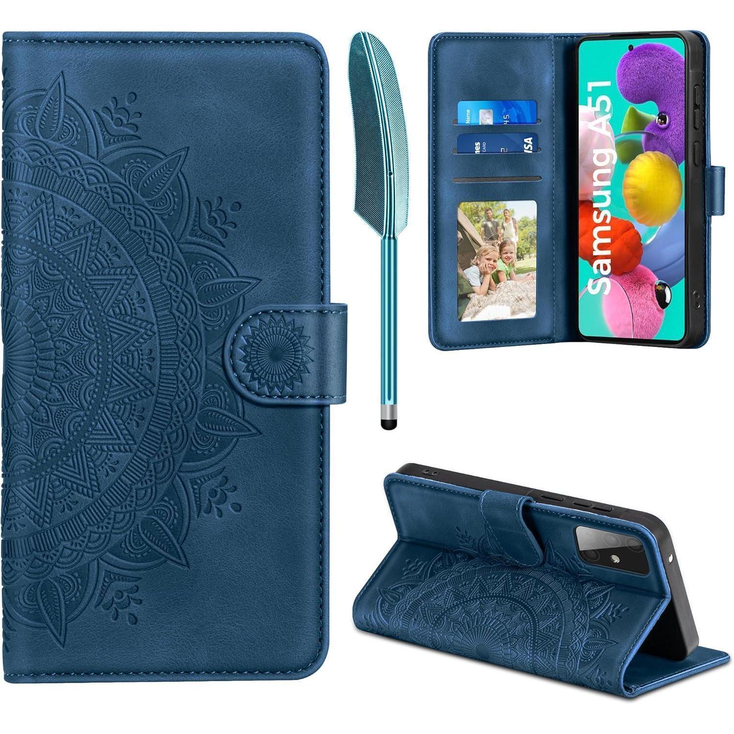 Easdnb Samsung Galaxy A51 Lederhülle Flip Wallet Pu Case Dunkelblau